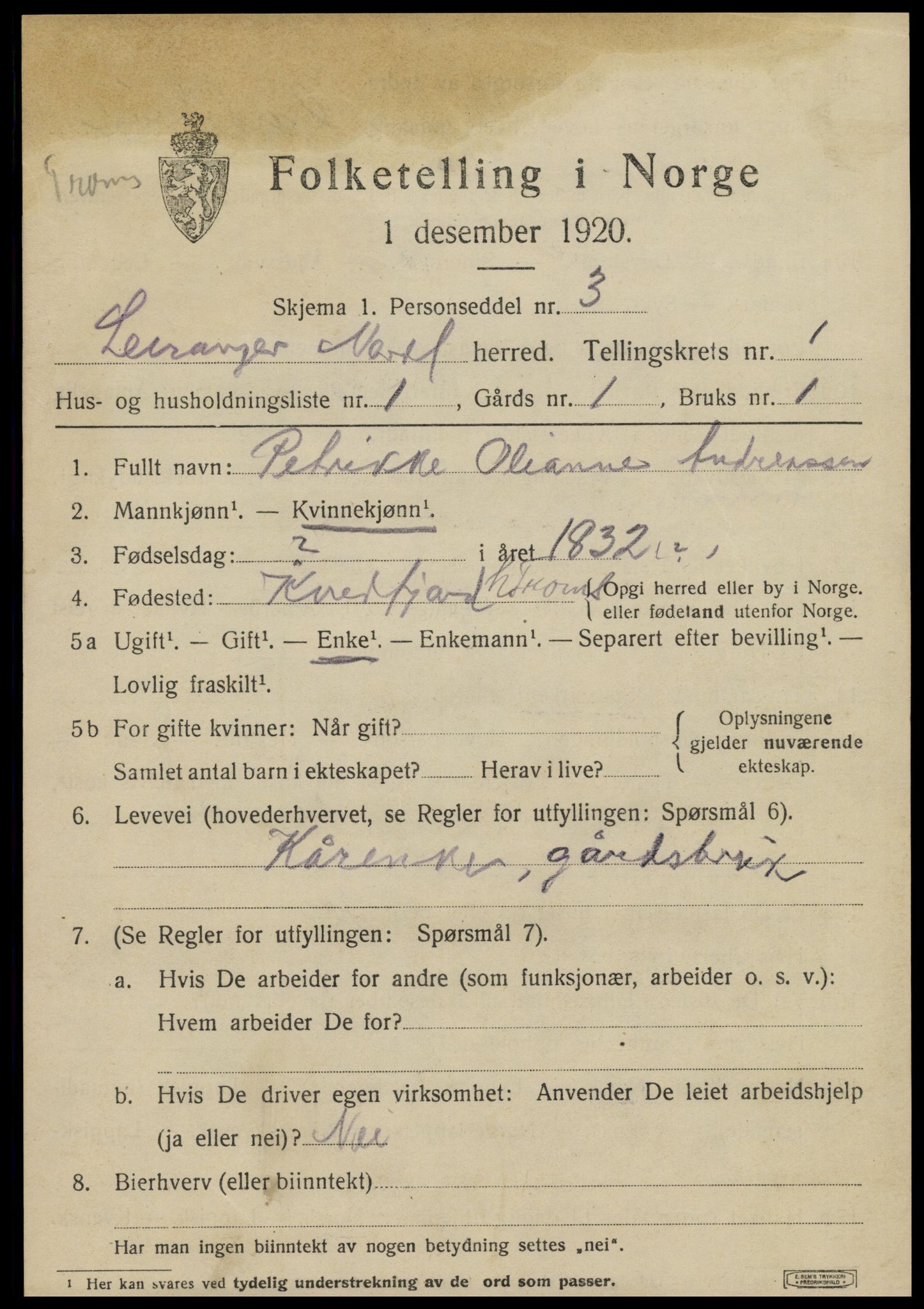 SAT, 1920 census for Leiranger, 1920, p. 465