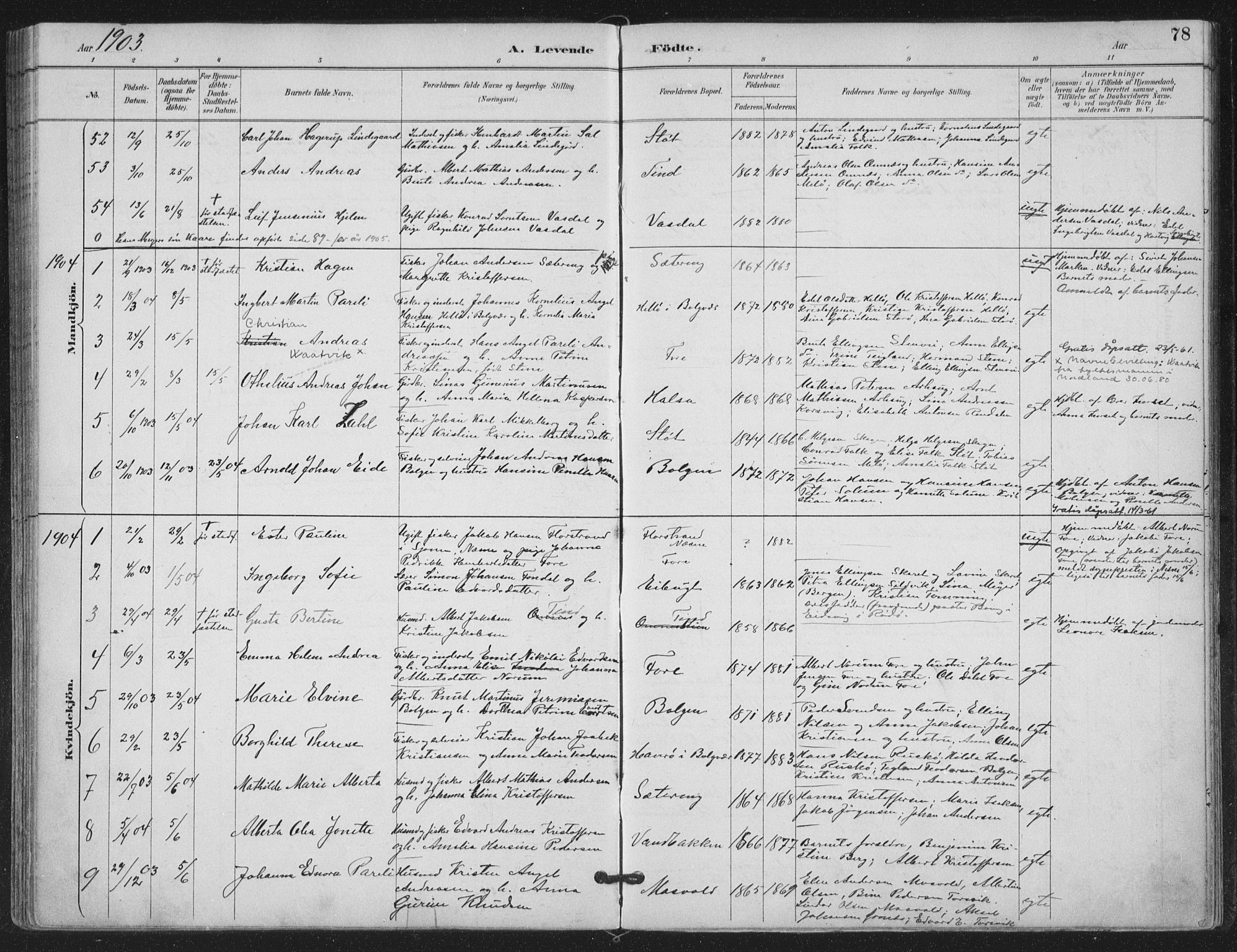 Ministerialprotokoller, klokkerbøker og fødselsregistre - Nordland, SAT/A-1459/843/L0628: Parish register (official) no. 843A03, 1889-1907, p. 78