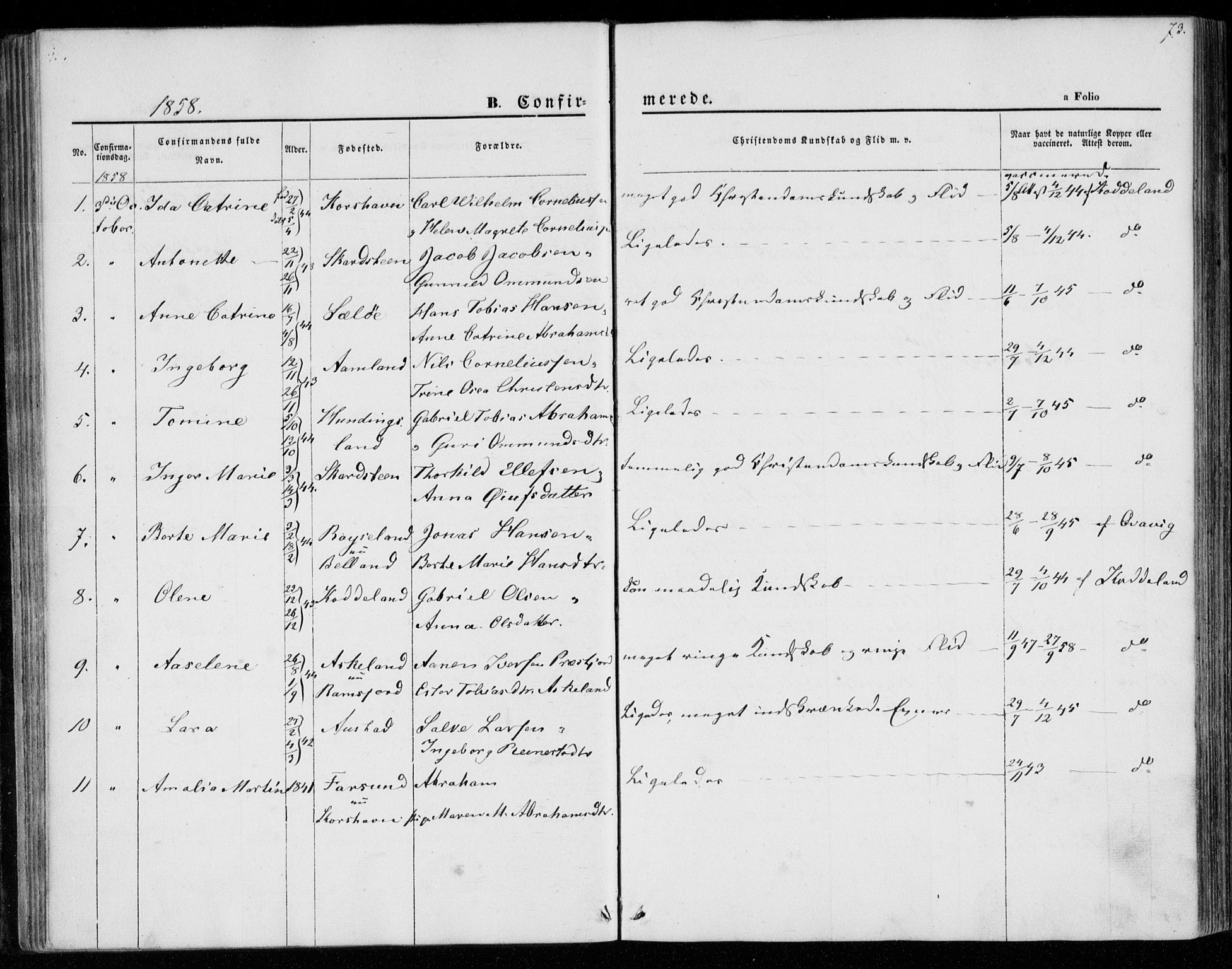 Lyngdal sokneprestkontor, AV/SAK-1111-0029/F/Fa/Faa/L0002: Parish register (official) no. A 2, 1858-1870, p. 73