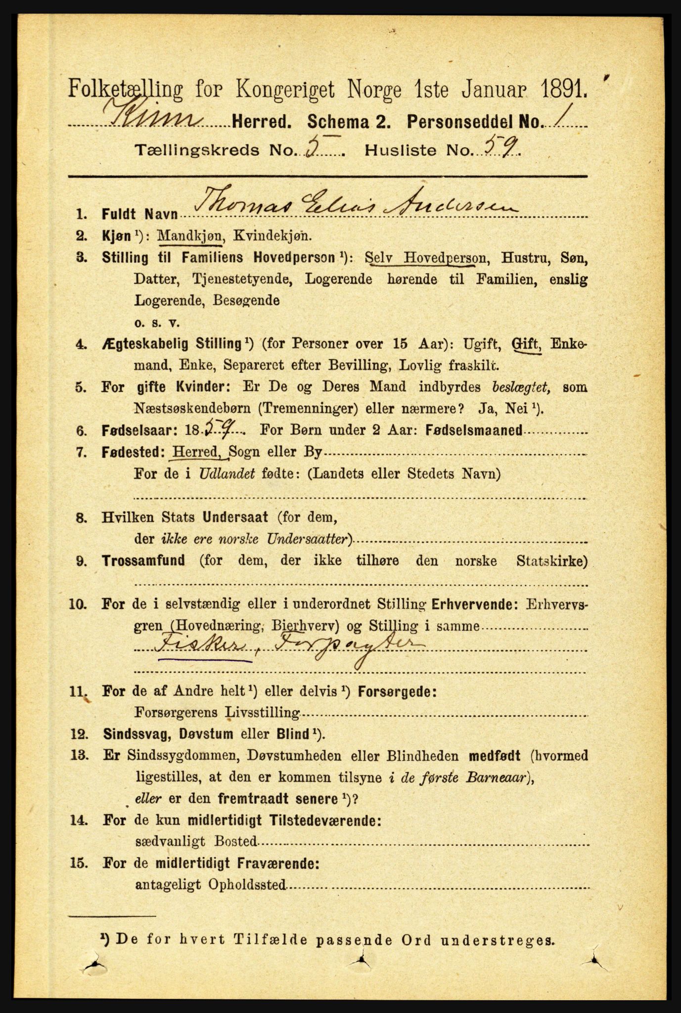RA, 1891 census for 1437 Kinn, 1891, p. 2135