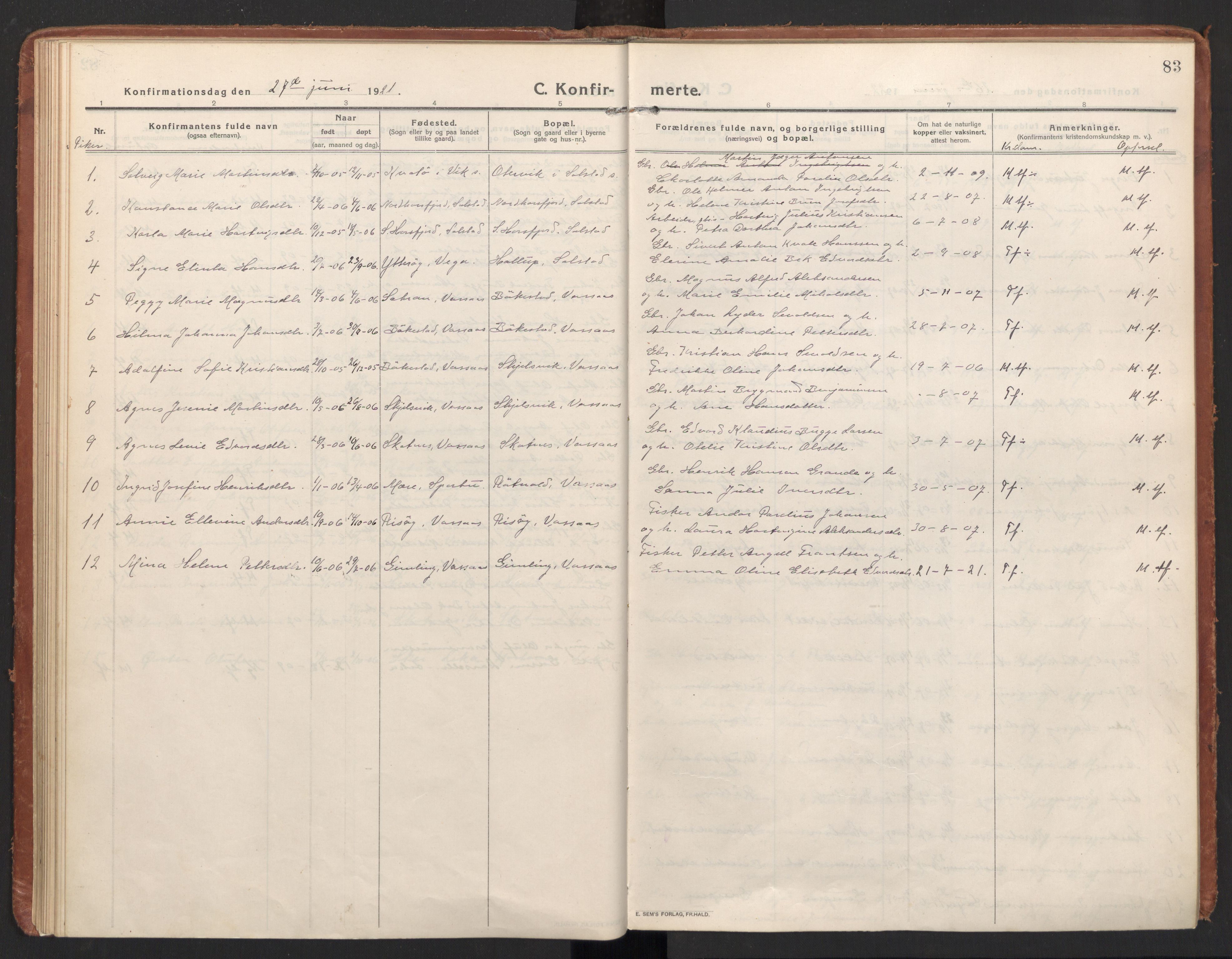 Ministerialprotokoller, klokkerbøker og fødselsregistre - Nordland, AV/SAT-A-1459/811/L0168: Parish register (official) no. 811A05, 1914-1932, p. 83