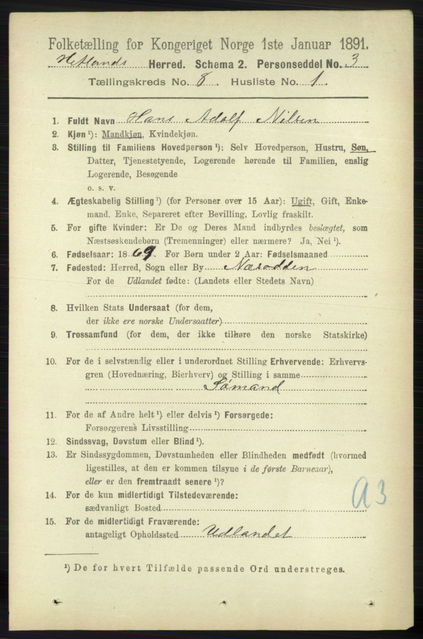 RA, 1891 census for 1126 Hetland, 1891, p. 4448