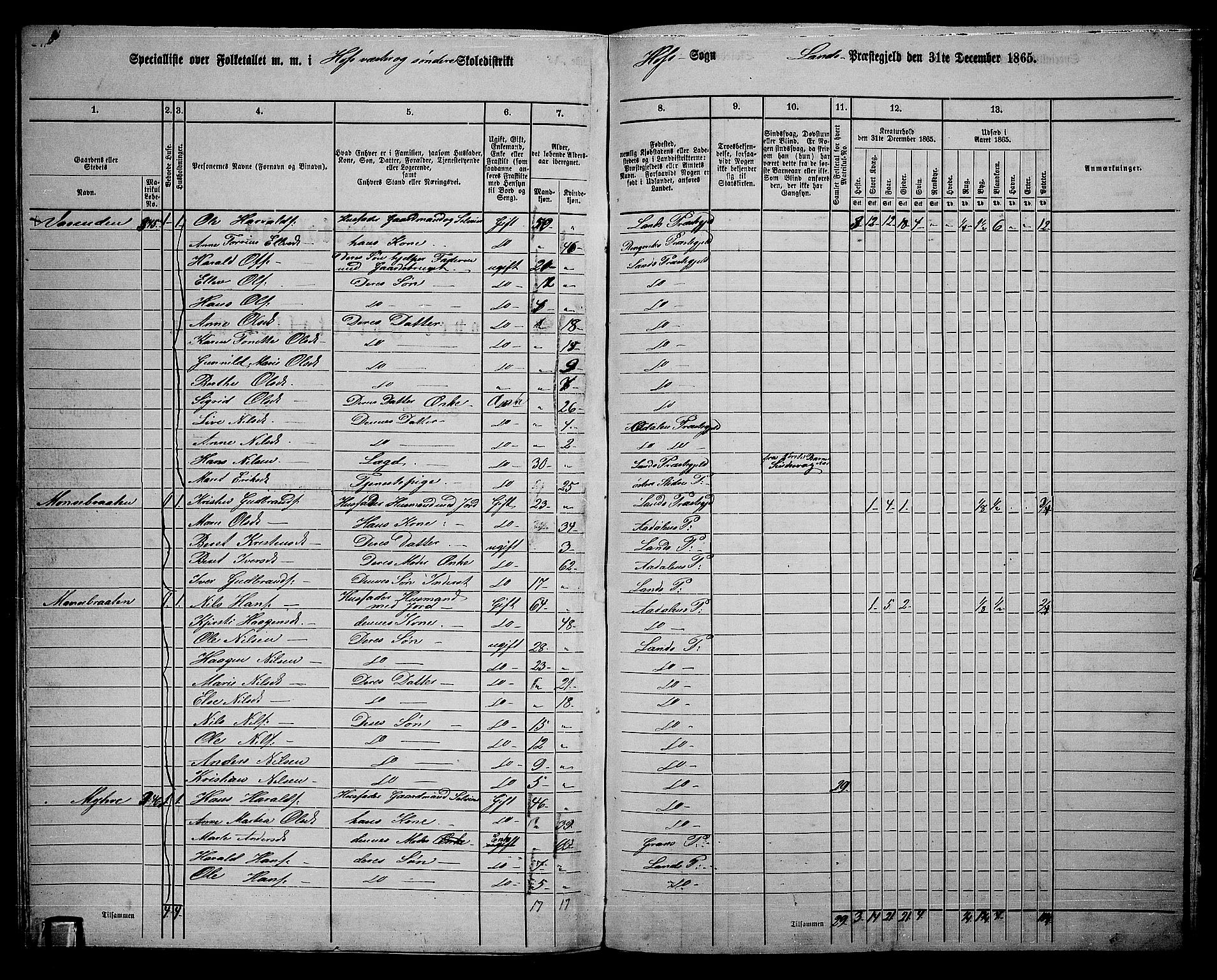 RA, 1865 census for Land, 1865, p. 392