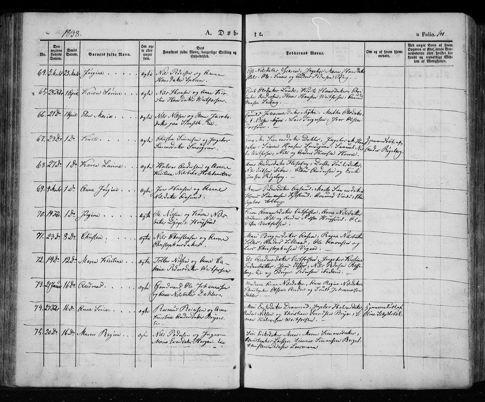 Eiker kirkebøker, SAKO/A-4/F/Fa/L0013a: Parish register (official) no. I 13A, 1832-1845, p. 101