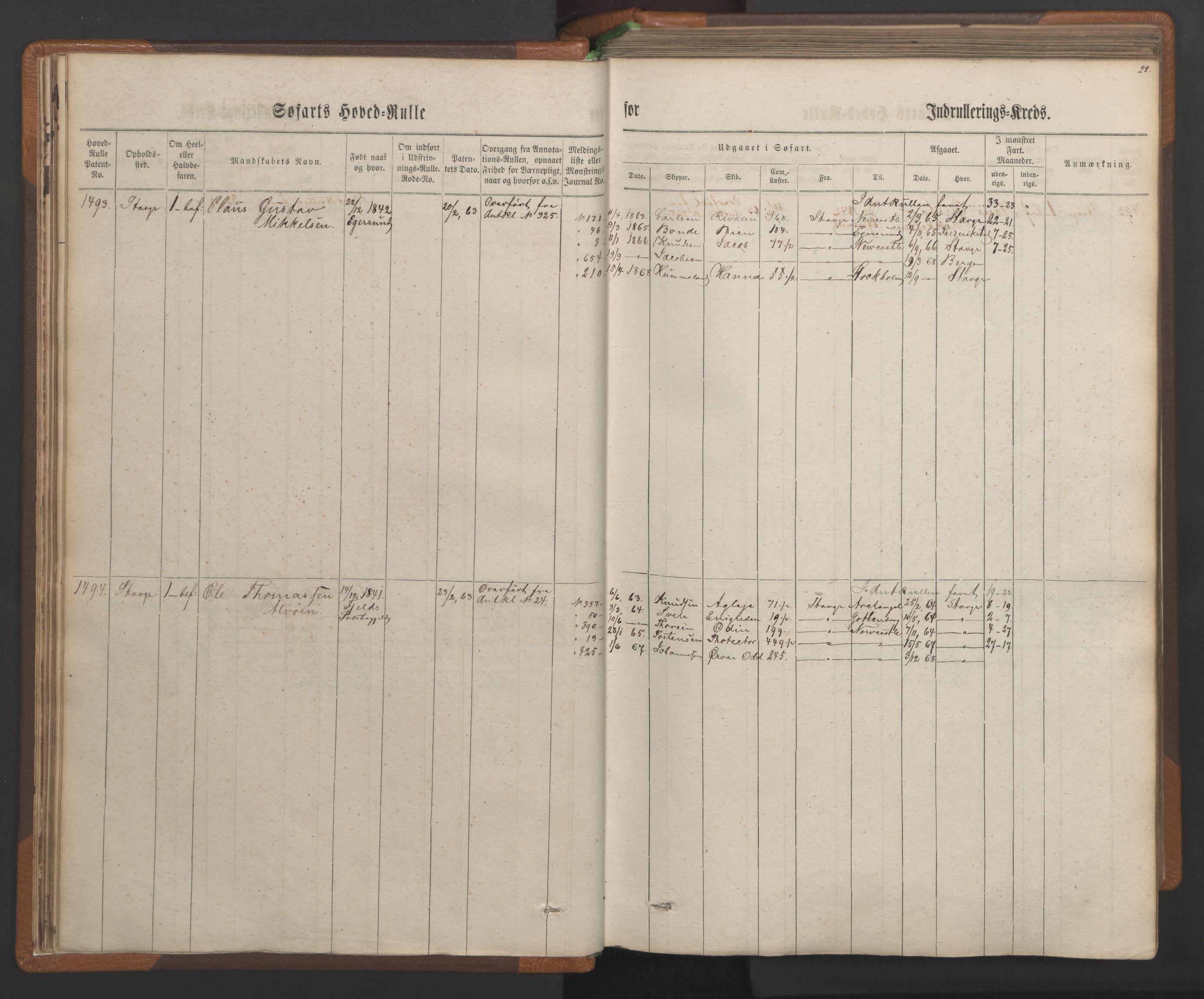 Stavanger sjømannskontor, SAST/A-102006/F/Fb/Fbb/L0003: Sjøfartshovedrulle, patentnr. 1451-2270, 1863, p. 27