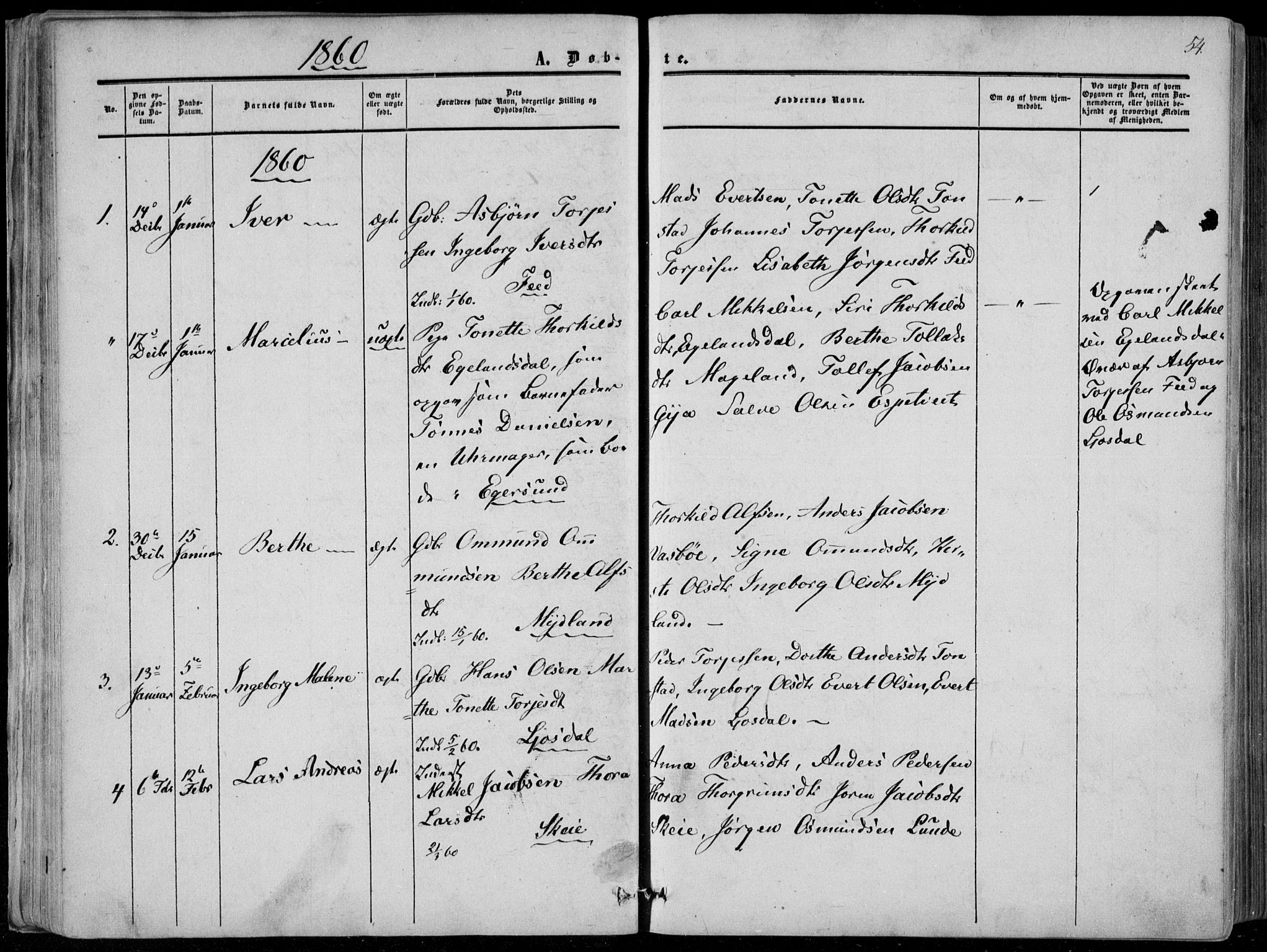 Sirdal sokneprestkontor, AV/SAK-1111-0036/F/Fa/Fab/L0002: Parish register (official) no. A 2, 1855-1874, p. 54