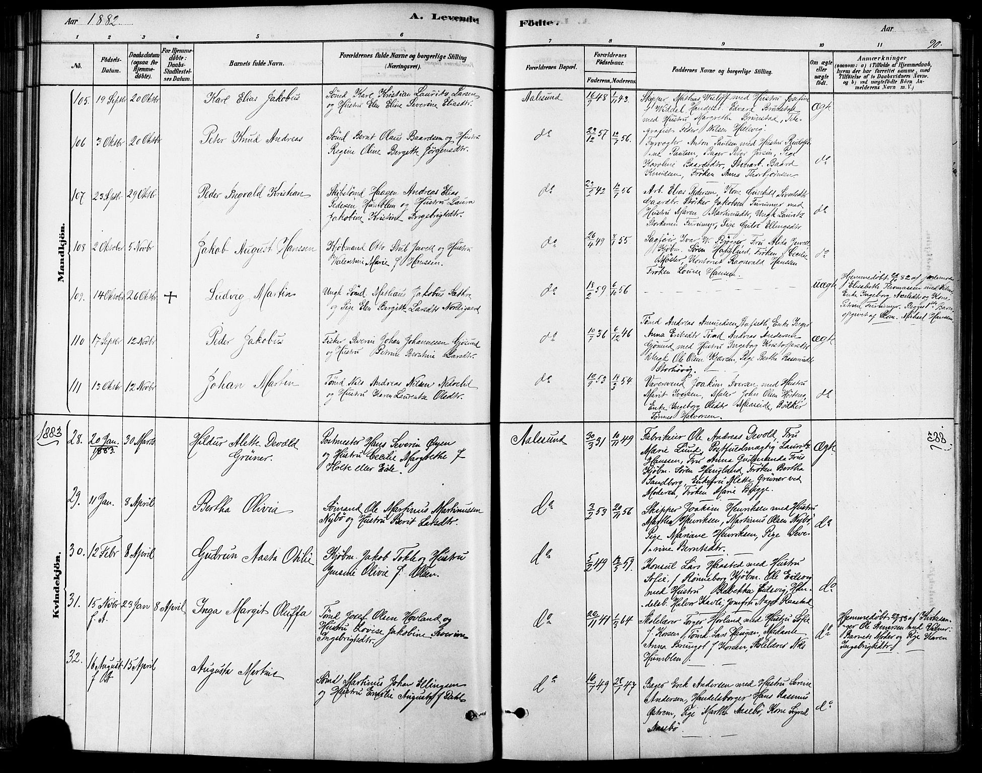 Ministerialprotokoller, klokkerbøker og fødselsregistre - Møre og Romsdal, AV/SAT-A-1454/529/L0454: Parish register (official) no. 529A04, 1878-1885, p. 90