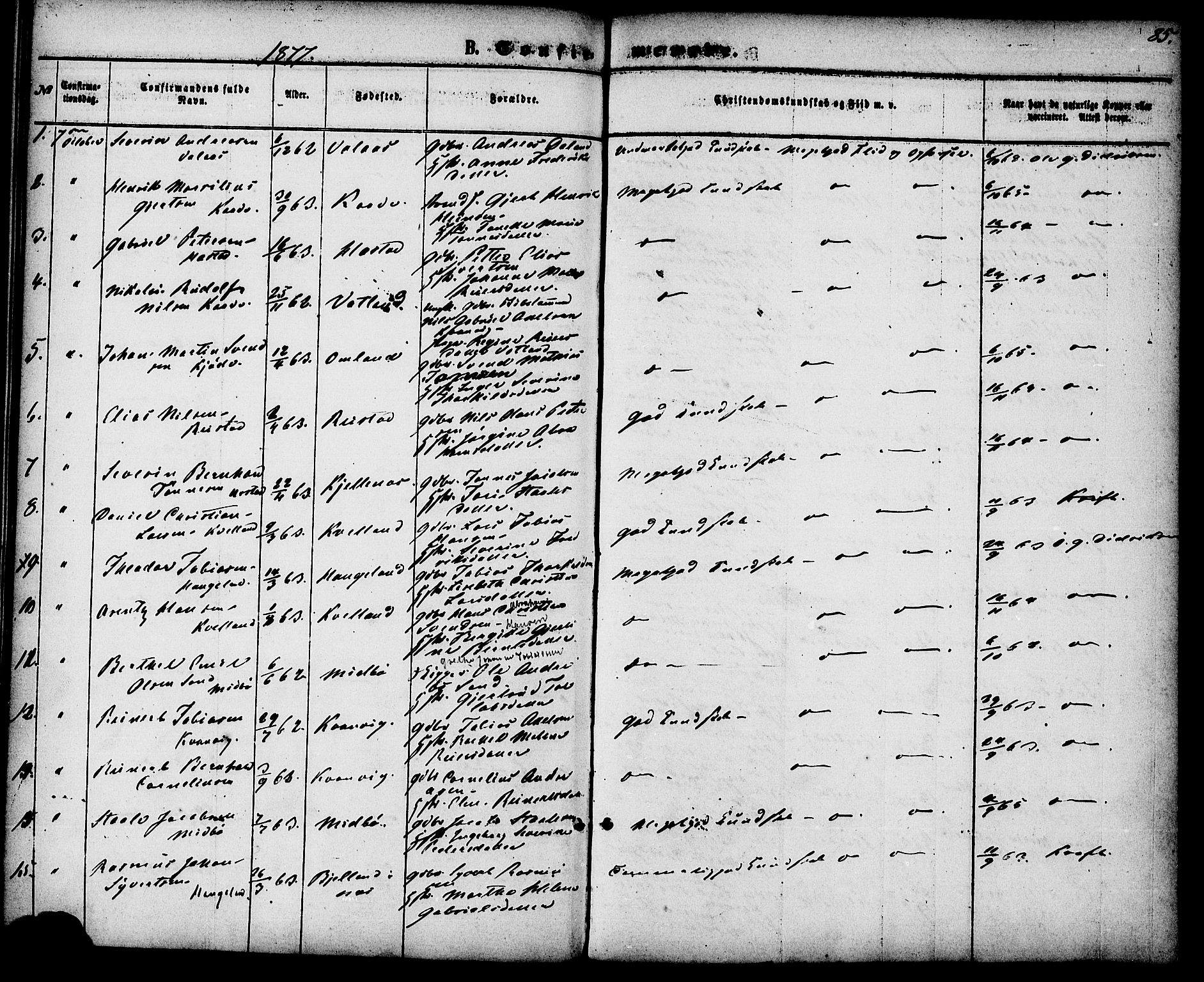 Flekkefjord sokneprestkontor, AV/SAK-1111-0012/F/Fa/Fab/L0005: Parish register (official) no. A 5, 1870-1886, p. 85