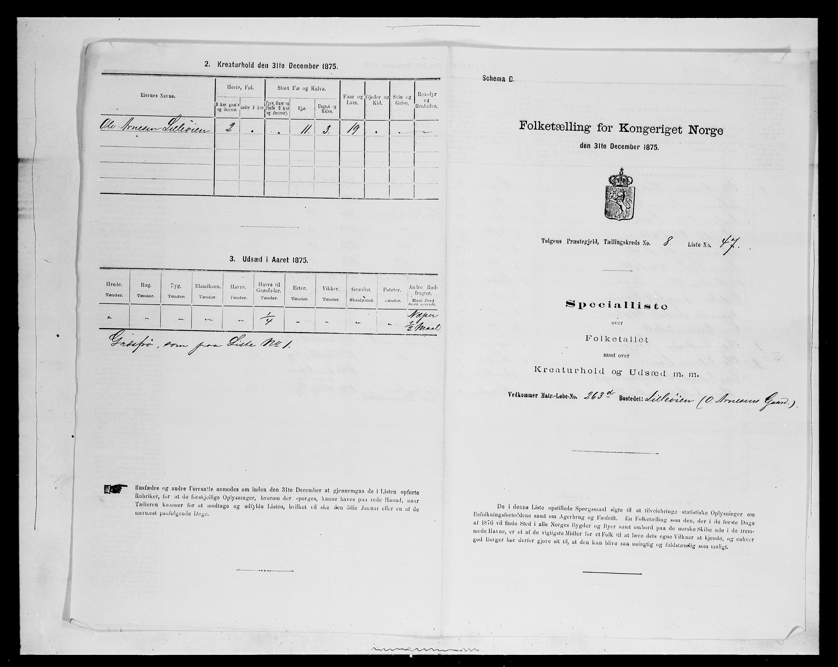 SAH, 1875 census for 0436P Tolga, 1875, p. 880