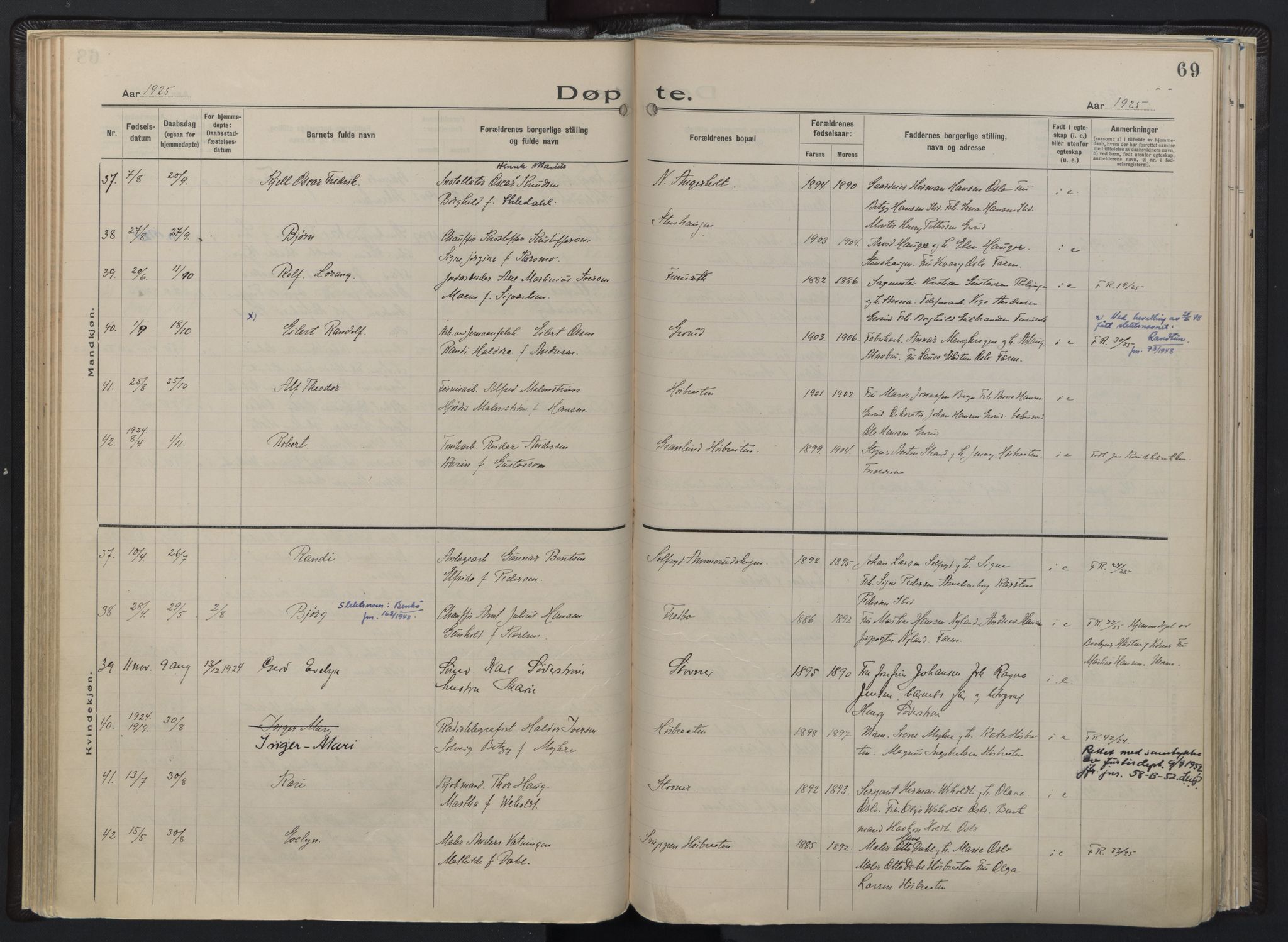 Østre Aker prestekontor Kirkebøker, AV/SAO-A-10840/F/Fb/L0002: Parish register (official) no. II 2, 1918-1930, p. 69