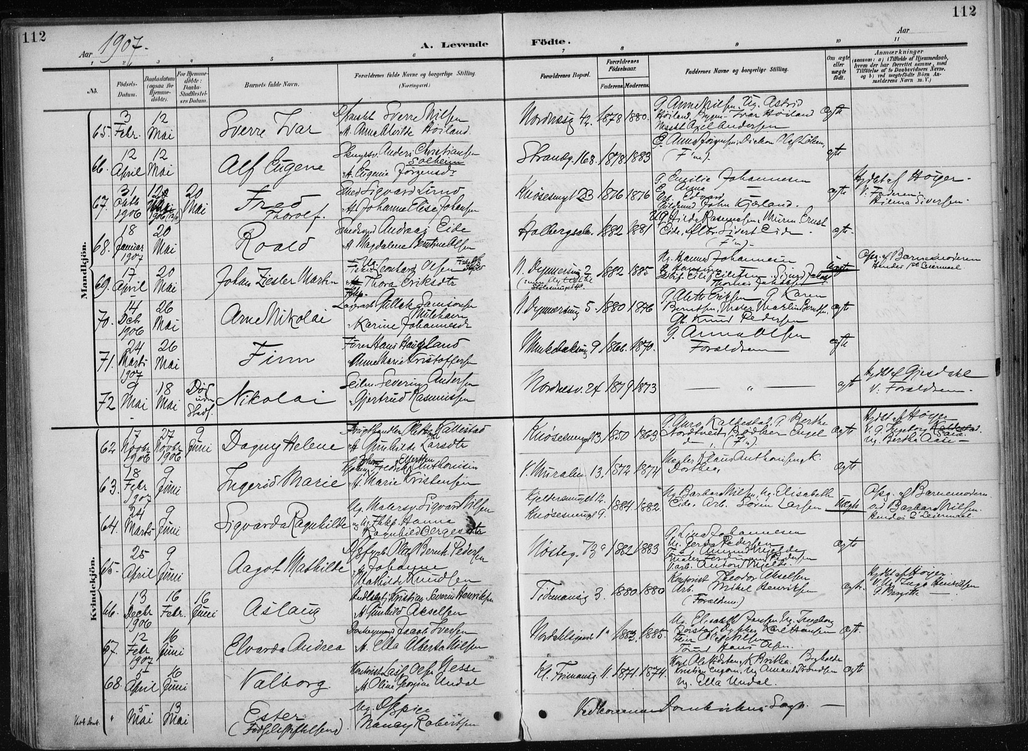 Nykirken Sokneprestembete, AV/SAB-A-77101/H/Haa/L0019: Parish register (official) no. B 7, 1904-1916, p. 112