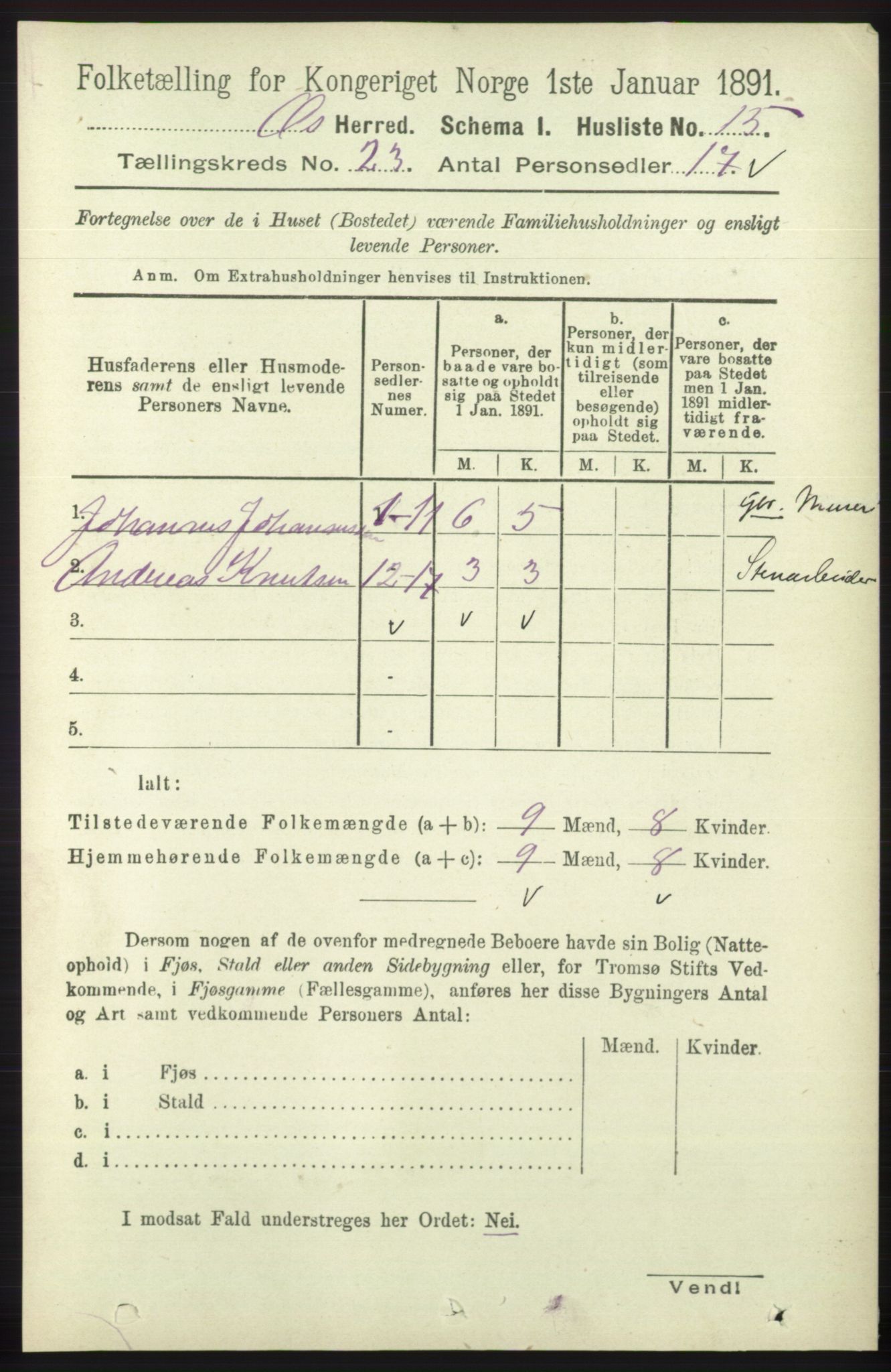 RA, 1891 census for 1243 Os, 1891, p. 5061