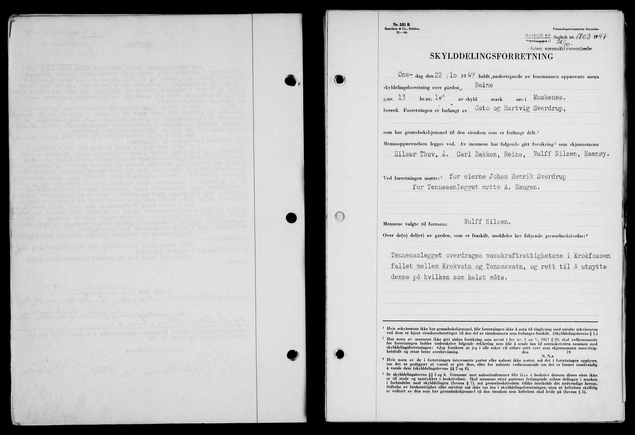 Lofoten sorenskriveri, SAT/A-0017/1/2/2C/L0017a: Mortgage book no. 17a, 1947-1948, Diary no: : 1803/1947