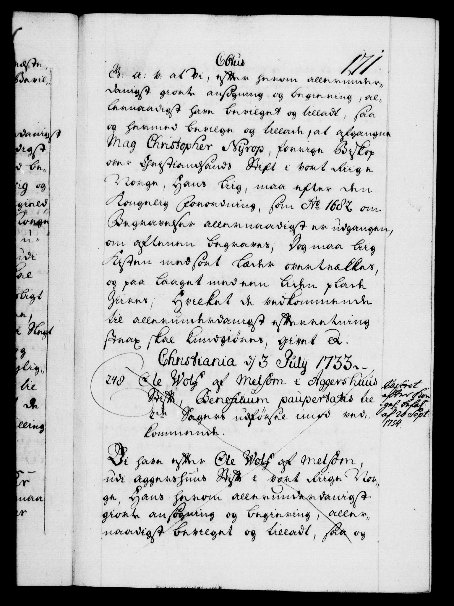 Danske Kanselli 1572-1799, AV/RA-EA-3023/F/Fc/Fca/Fcaa/L0028: Norske registre, 1733-1734, p. 171a