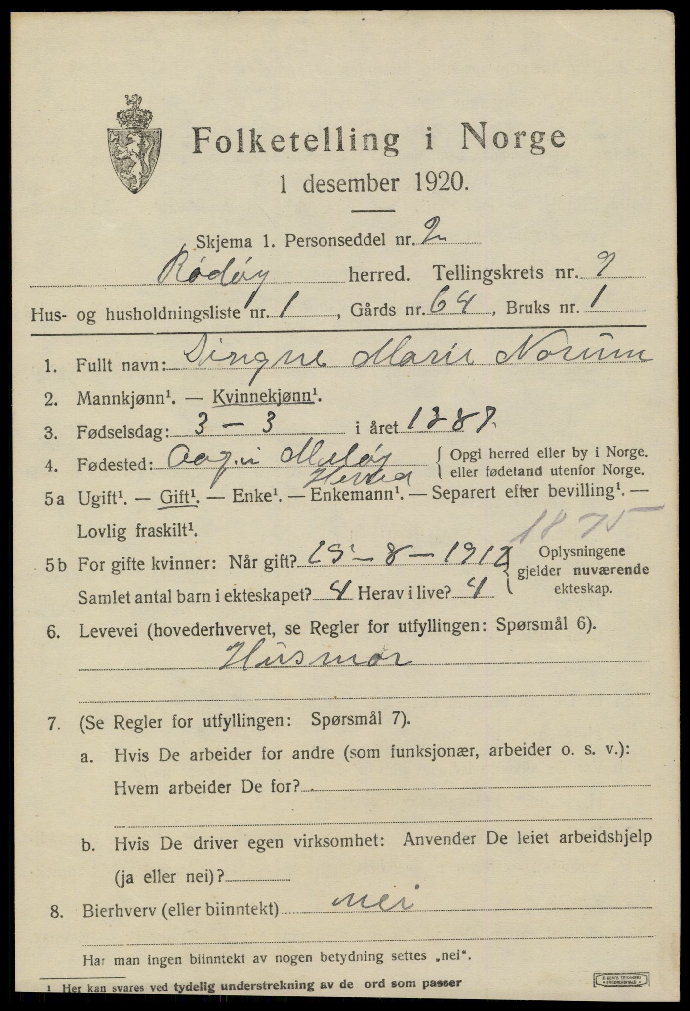 SAT, 1920 census for Rødøy, 1920, p. 5066