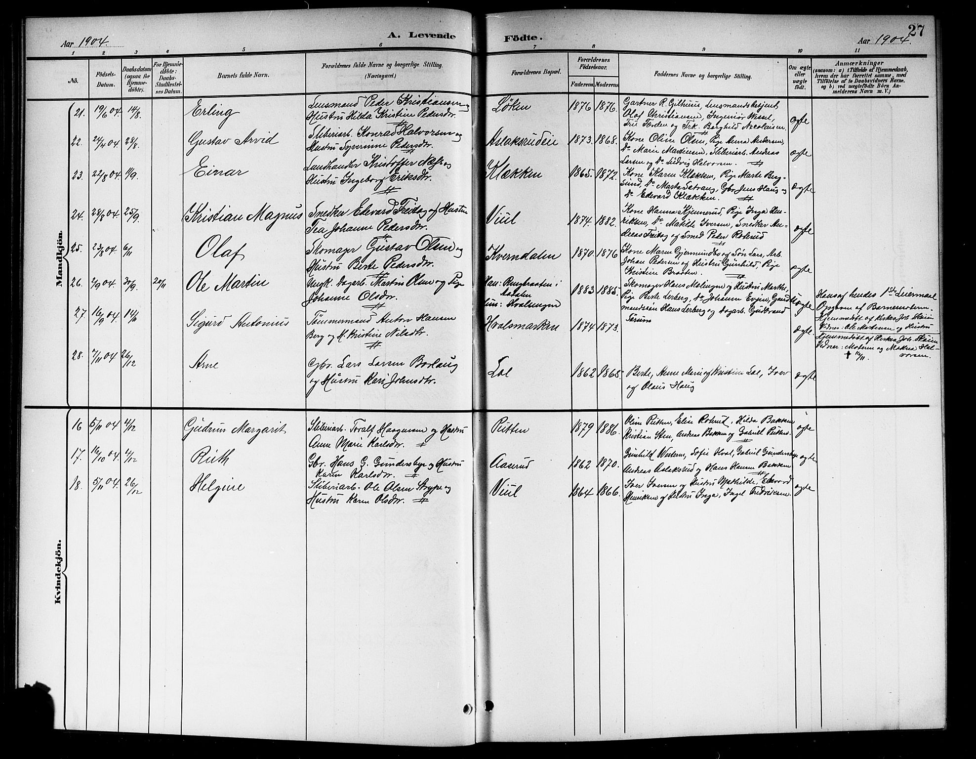 Norderhov kirkebøker, AV/SAKO-A-237/G/Gb/L0002: Parish register (copy) no. II 2, 1891-1921, p. 27