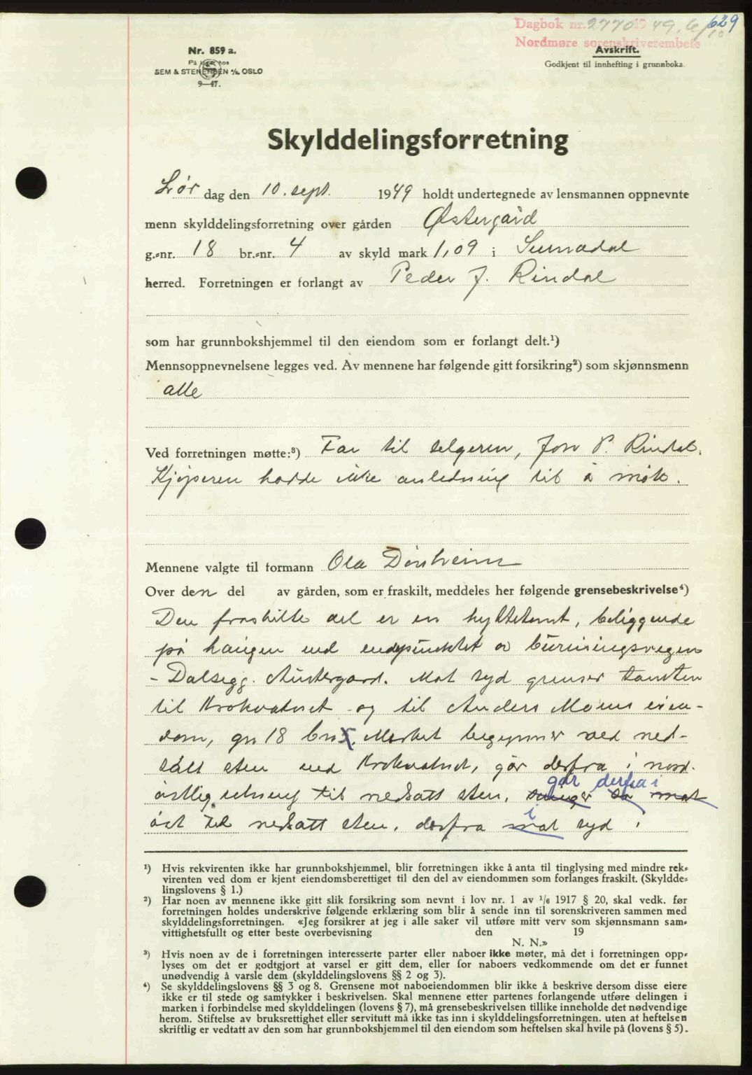 Nordmøre sorenskriveri, AV/SAT-A-4132/1/2/2Ca: Mortgage book no. A112, 1949-1949, Diary no: : 2770/1949