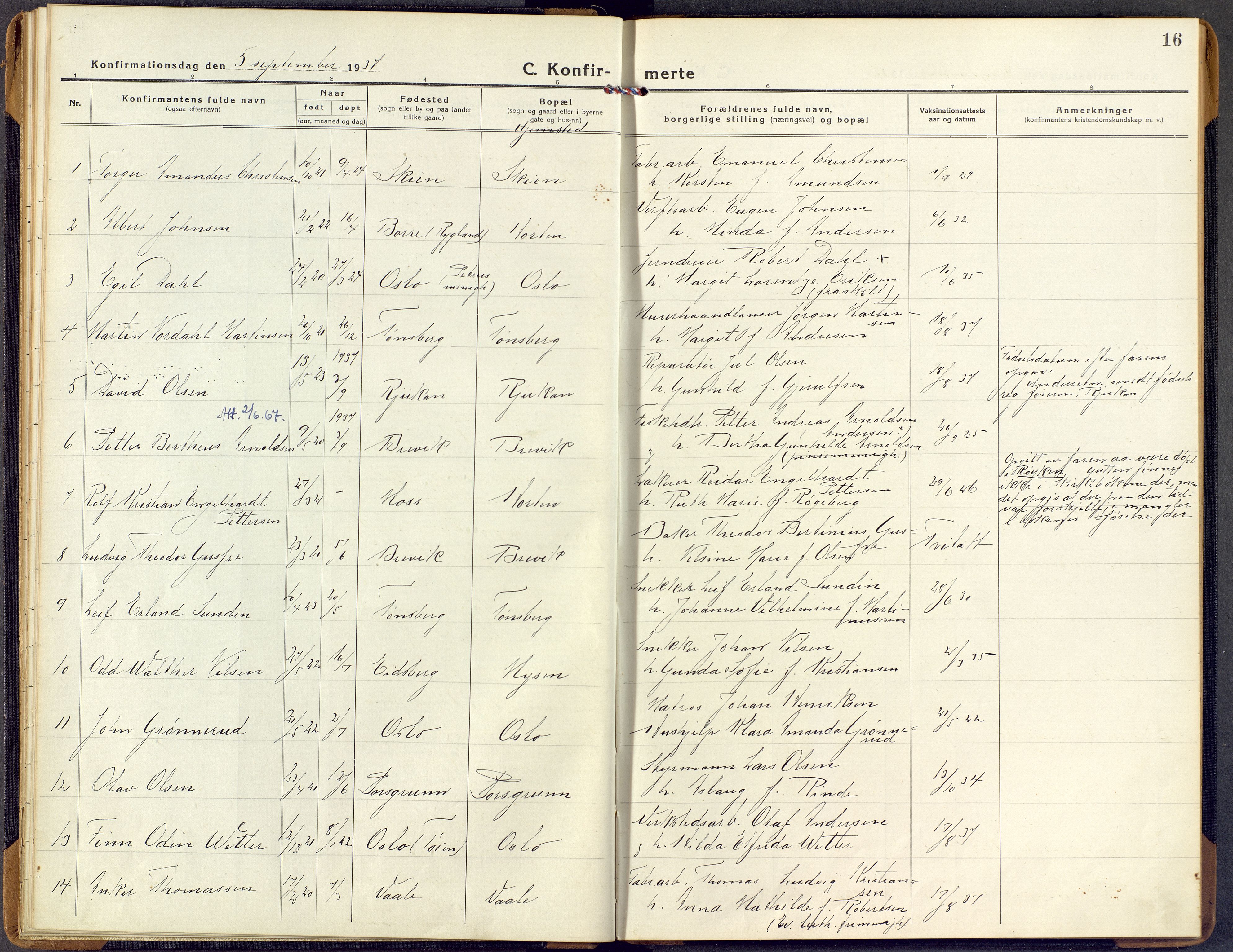 Borre kirkebøker, SAKO/A-338/F/Fd/L0001: Parish register (official) no. IV 1, 1922-1964, p. 16