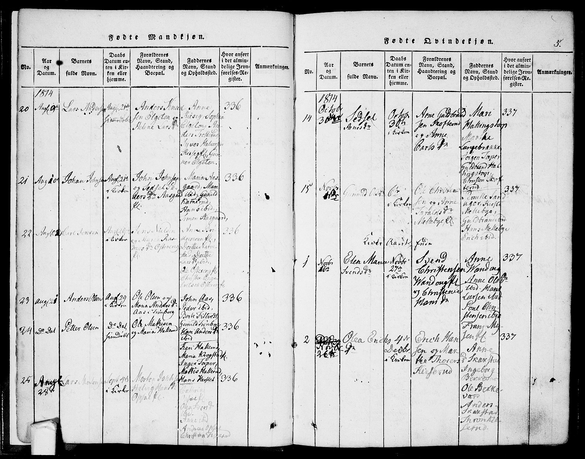 Eidsberg prestekontor Kirkebøker, AV/SAO-A-10905/F/Fa/L0007: Parish register (official) no. I 7, 1814-1832, p. 5