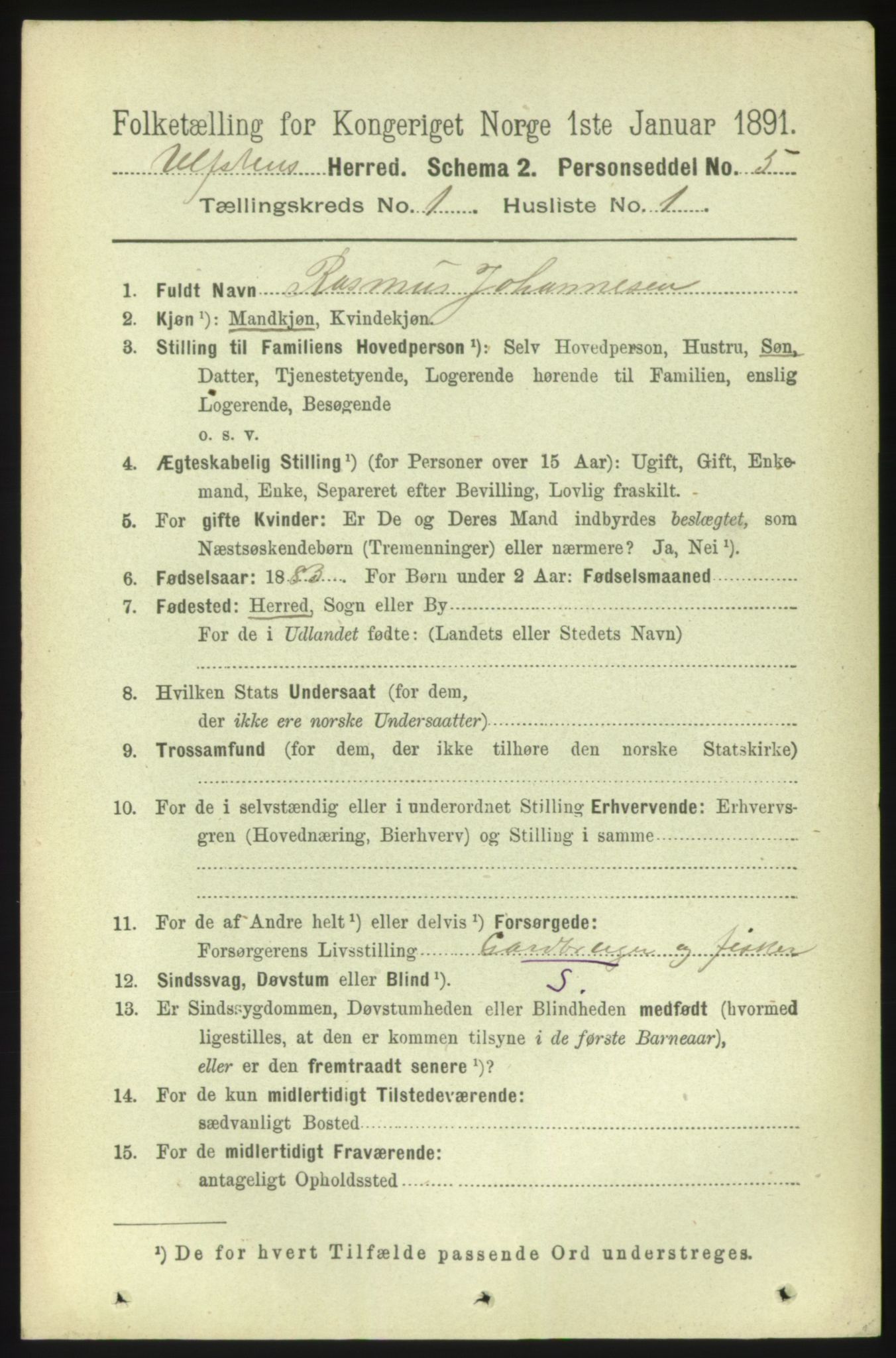 RA, 1891 census for 1516 Ulstein, 1891, p. 65