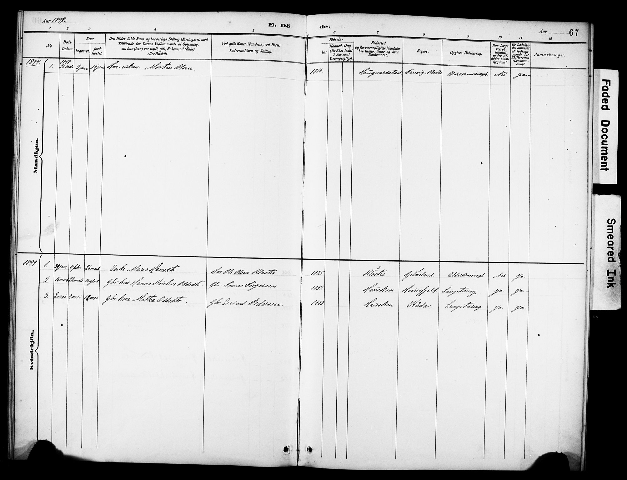 Rennesøy sokneprestkontor, SAST/A -101827/H/Ha/Haa/L0014: Parish register (official) no. A 14, 1890-1908, p. 67