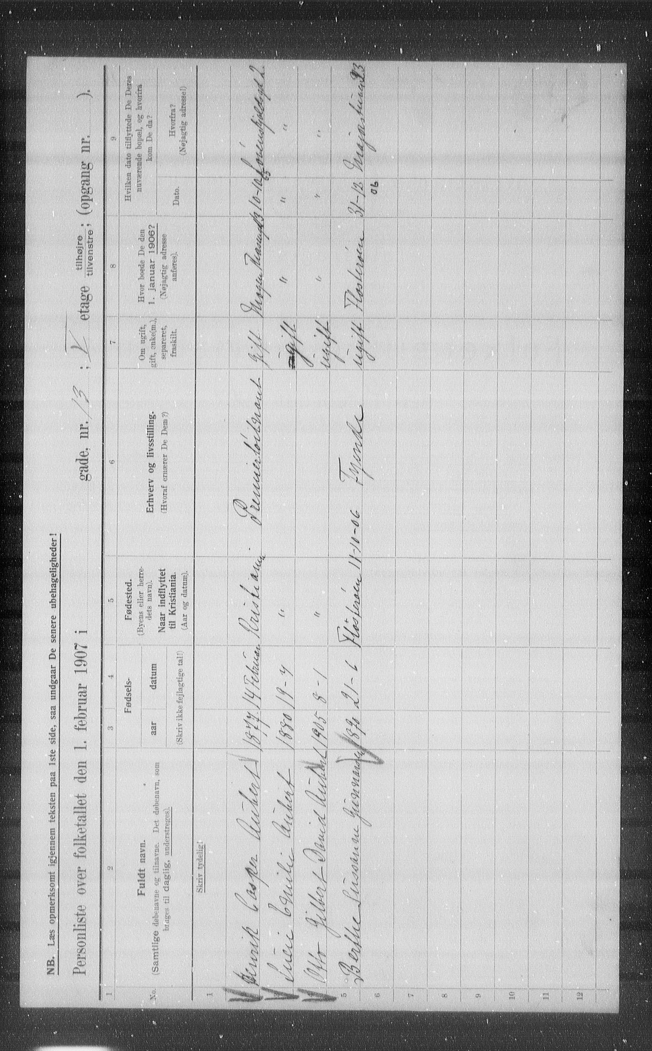 OBA, Municipal Census 1907 for Kristiania, 1907, p. 33529