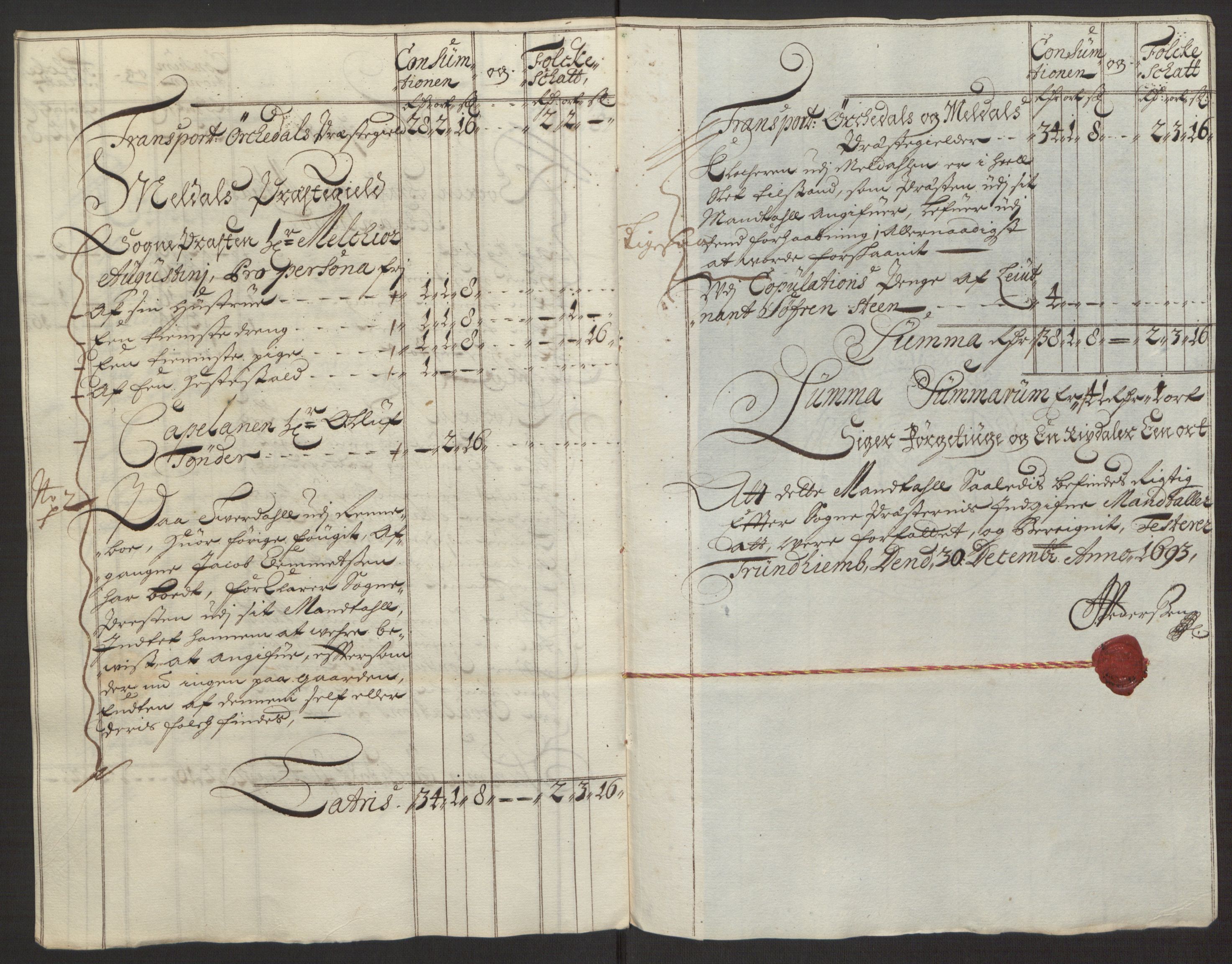 Rentekammeret inntil 1814, Reviderte regnskaper, Fogderegnskap, AV/RA-EA-4092/R58/L3938: Fogderegnskap Orkdal, 1693, p. 161