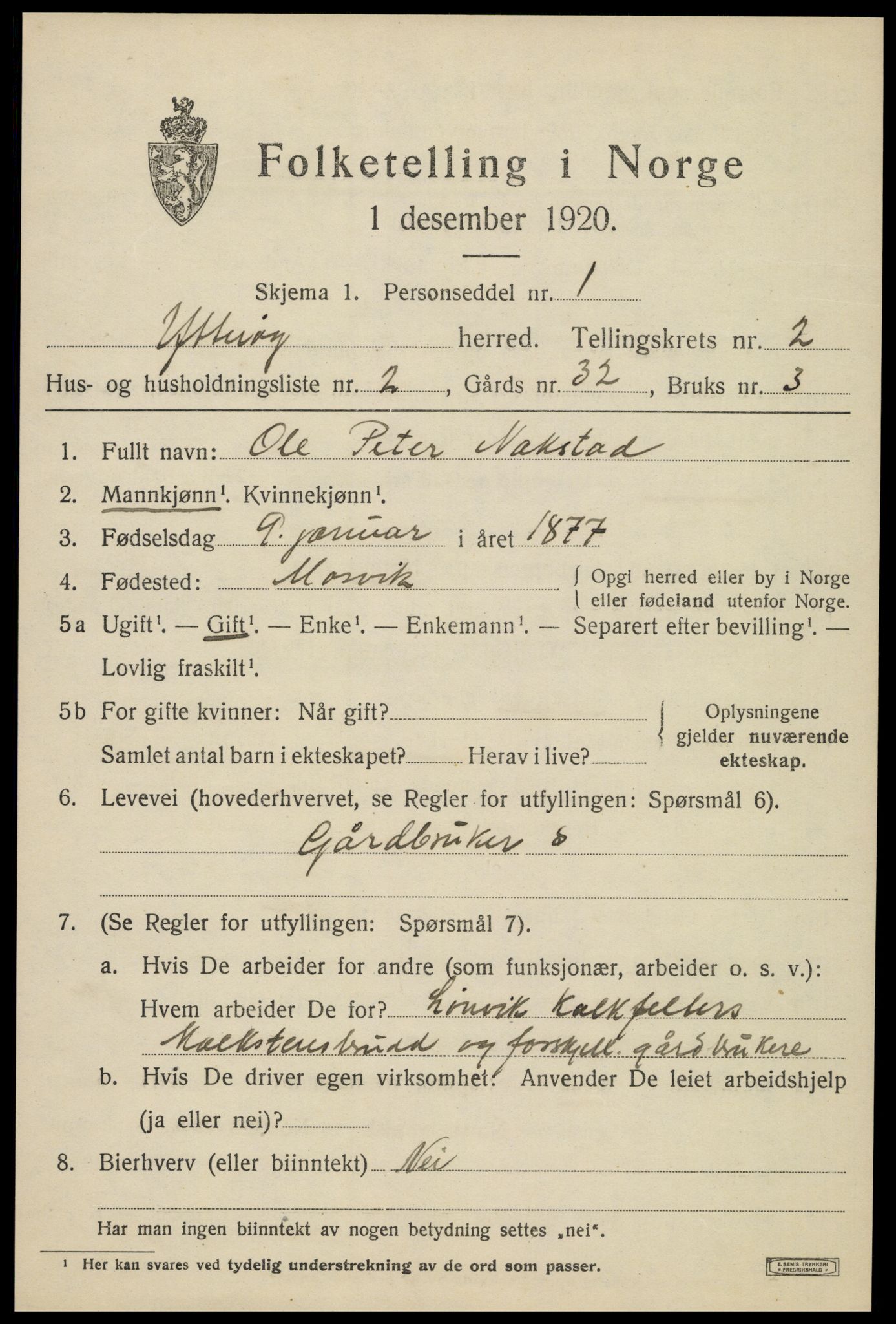 SAT, 1920 census for Ytterøy, 1920, p. 1021