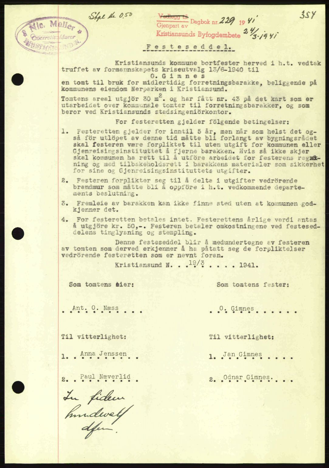 Kristiansund byfogd, AV/SAT-A-4587/A/27: Mortgage book no. 33, 1939-1941, Diary no: : 229/1941