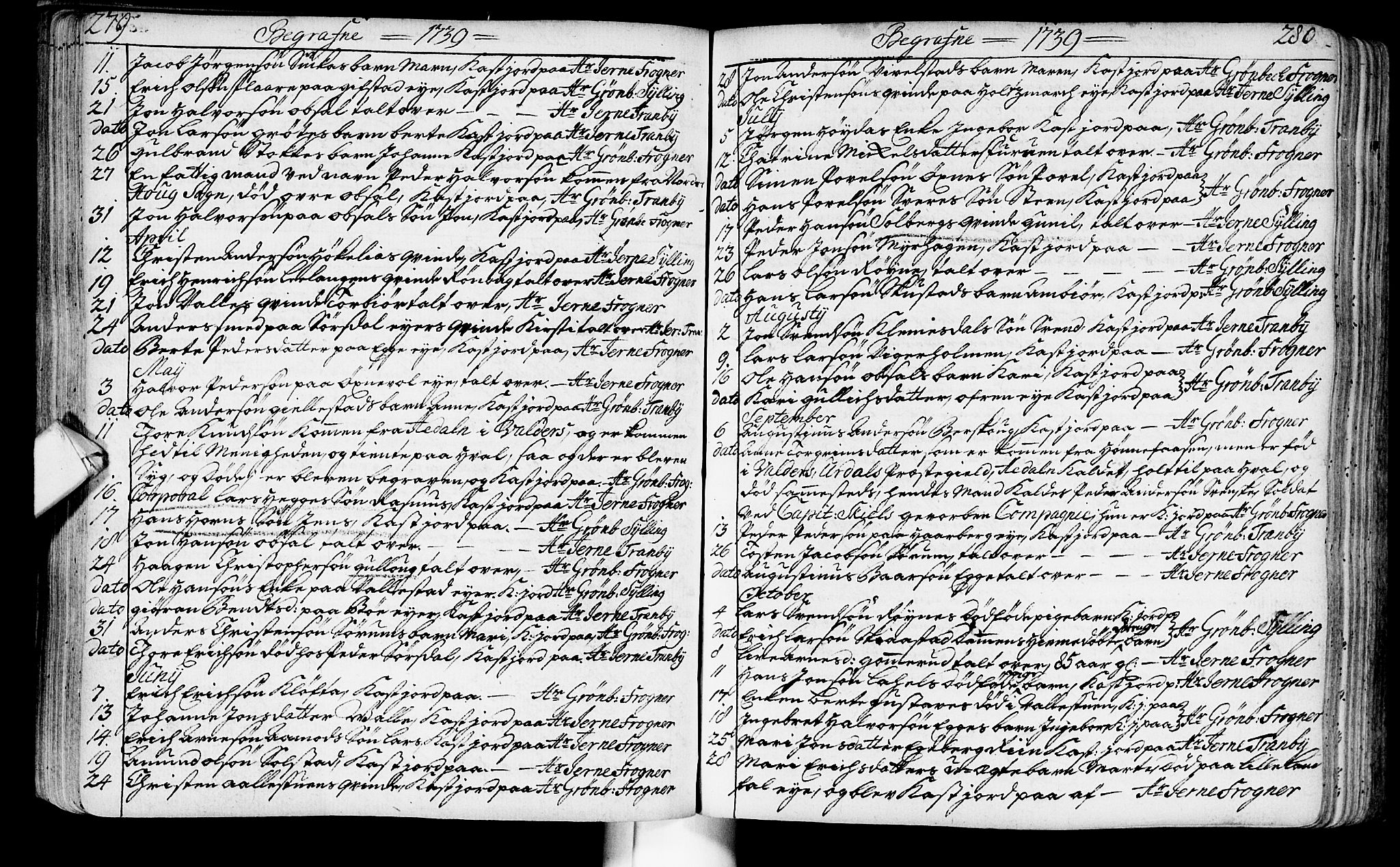 Lier kirkebøker, SAKO/A-230/F/Fa/L0003: Parish register (official) no. I 3, 1727-1748, p. 279-280