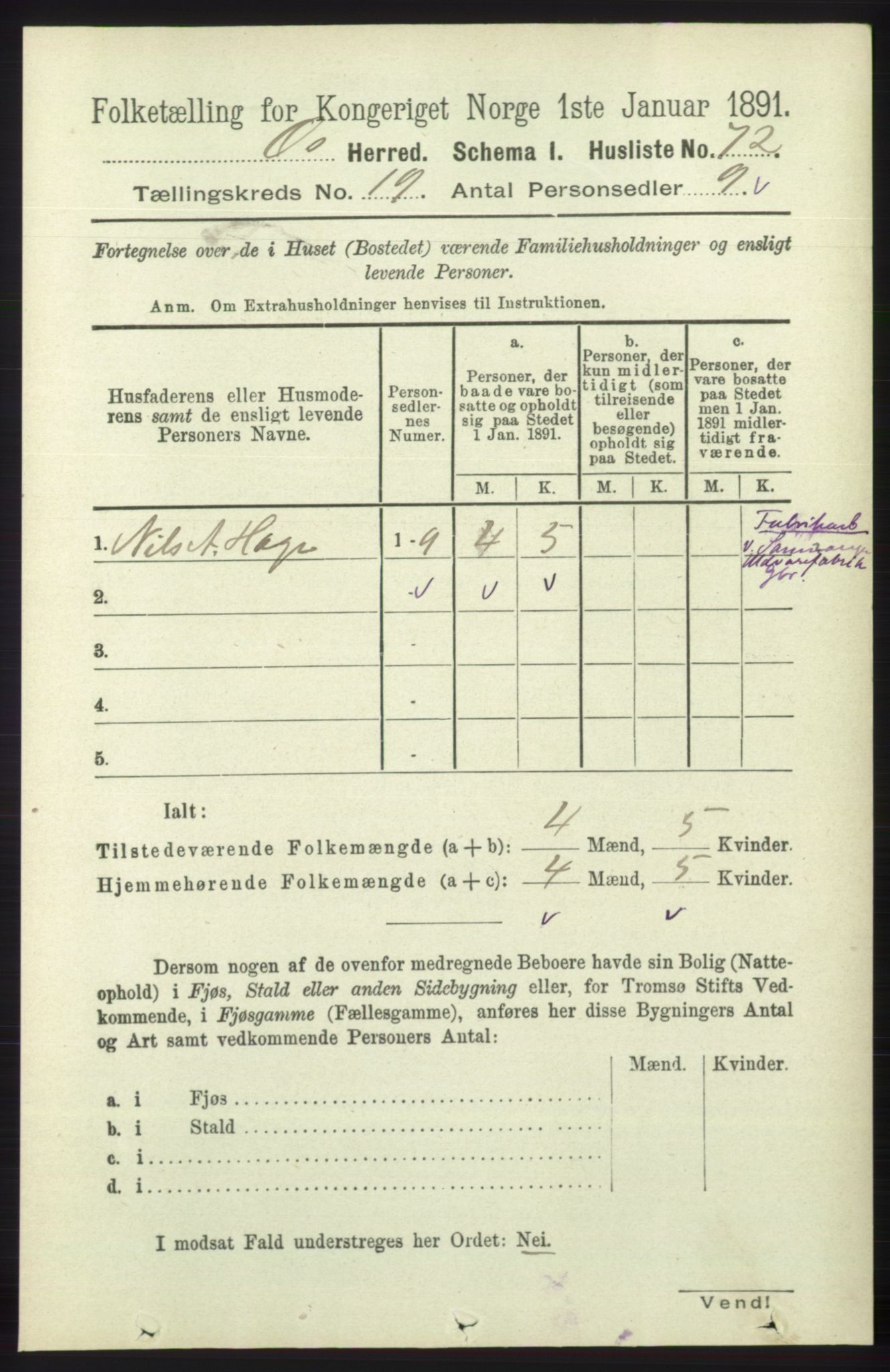 RA, 1891 census for 1243 Os, 1891, p. 4190