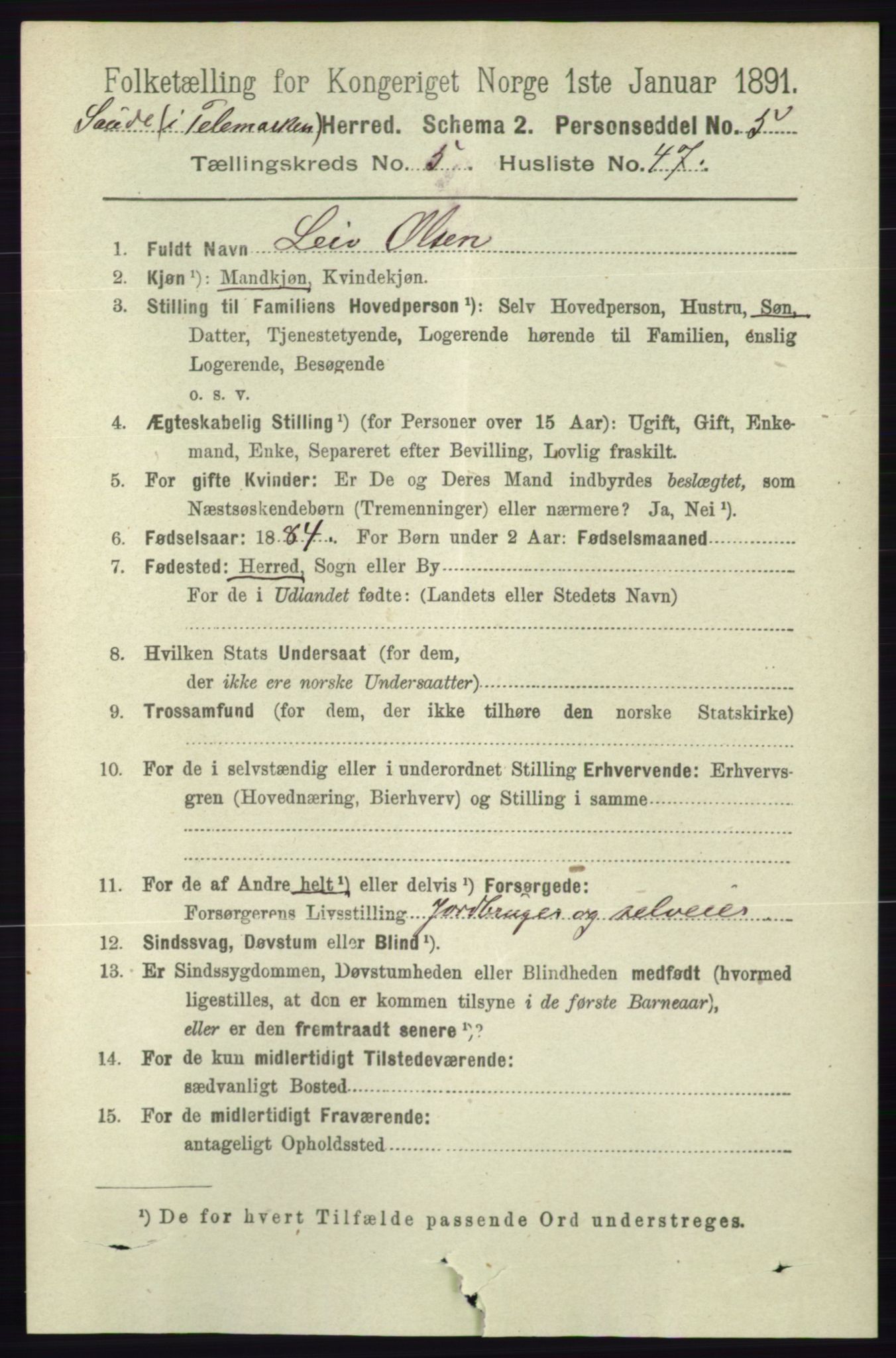 RA, 1891 census for 0822 Sauherad, 1891, p. 1670