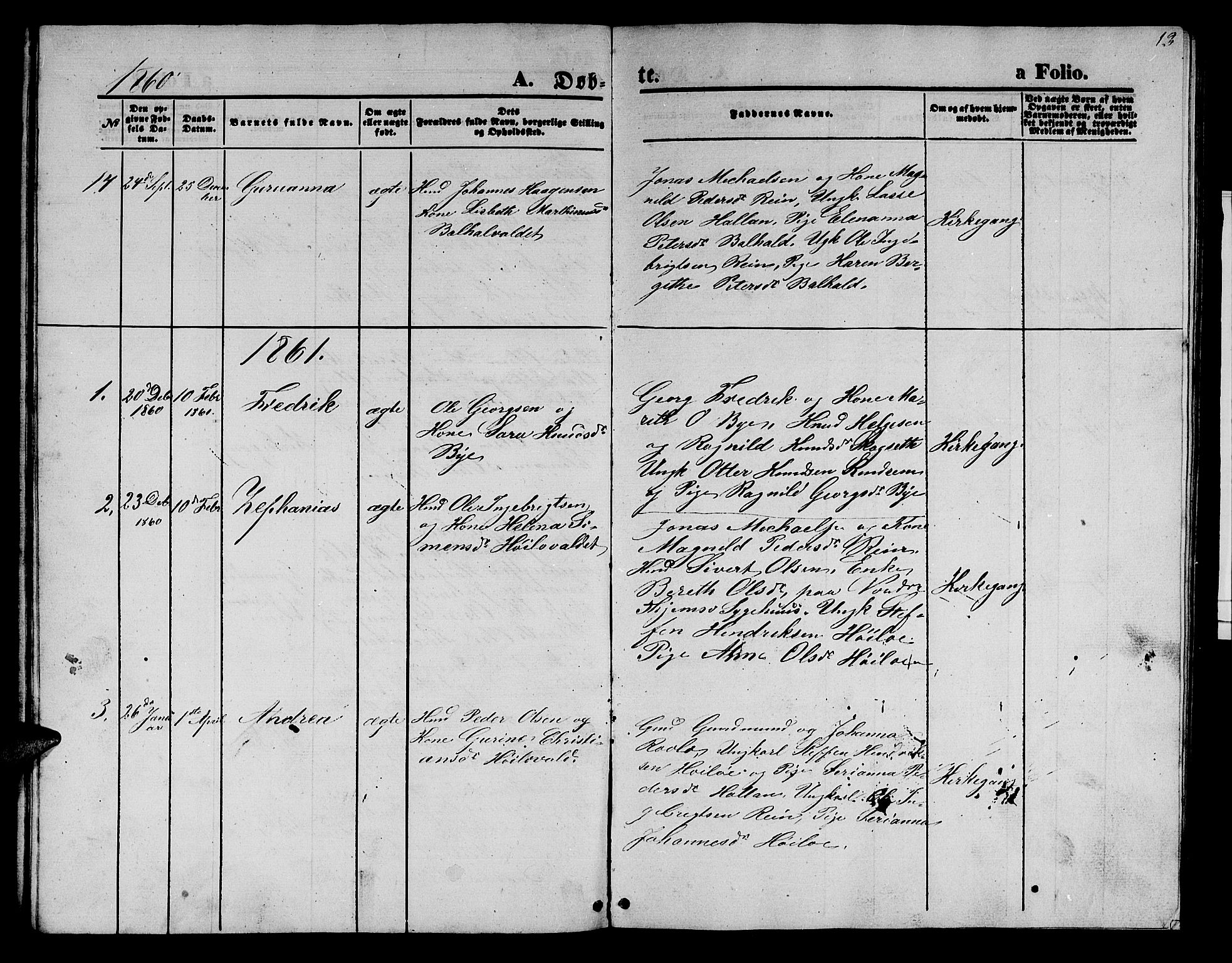 Ministerialprotokoller, klokkerbøker og fødselsregistre - Nord-Trøndelag, SAT/A-1458/726/L0270: Parish register (copy) no. 726C01, 1858-1868, p. 13