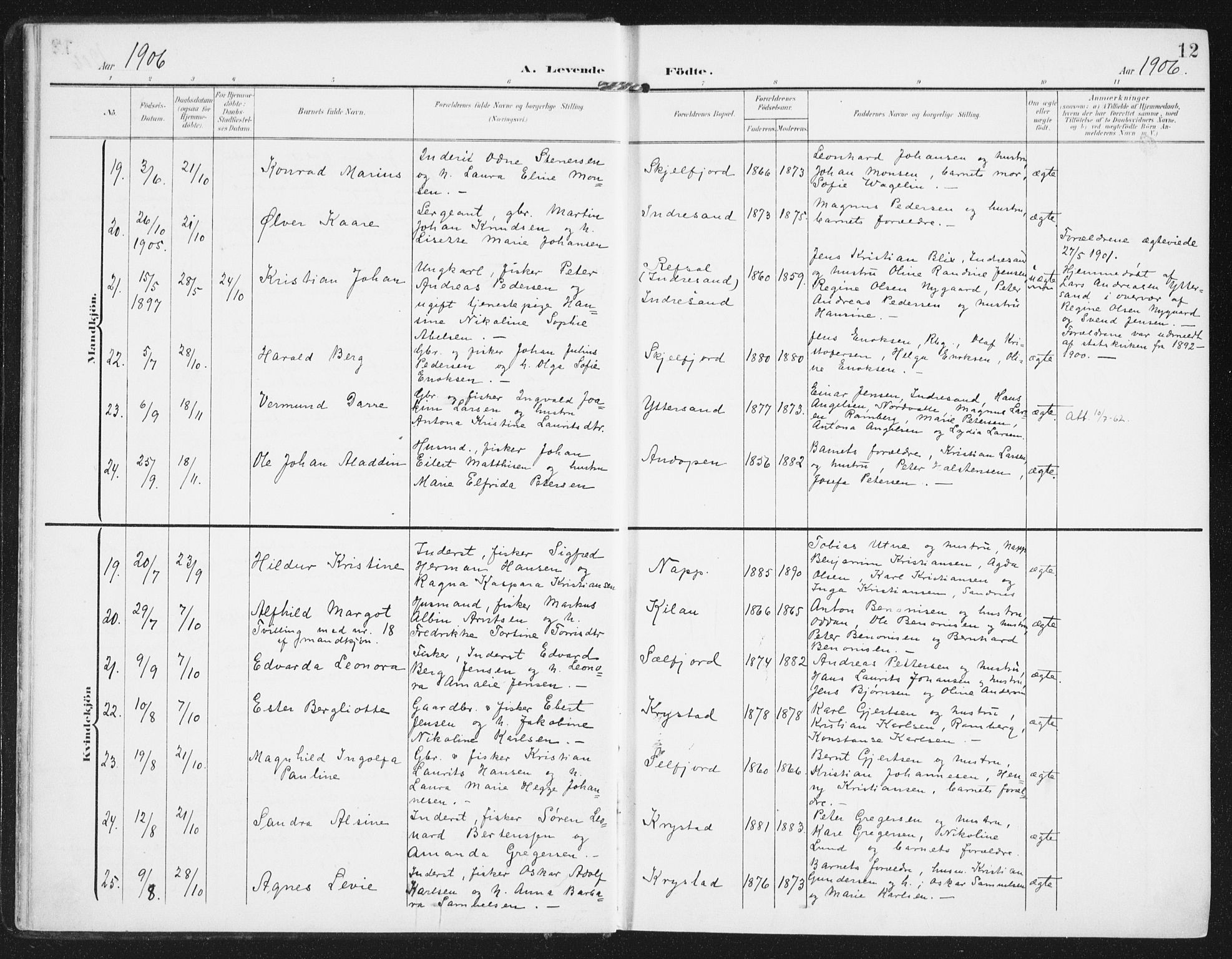 Ministerialprotokoller, klokkerbøker og fødselsregistre - Nordland, SAT/A-1459/885/L1206: Parish register (official) no. 885A07, 1905-1915, p. 12