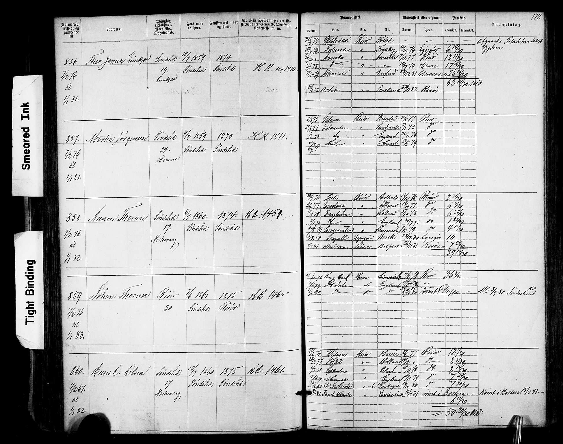 Risør mønstringskrets, AV/SAK-2031-0010/F/Fa/L0003: Annotasjonsrulle nr 1-1913 med register, T-7, 1863-1899, p. 108