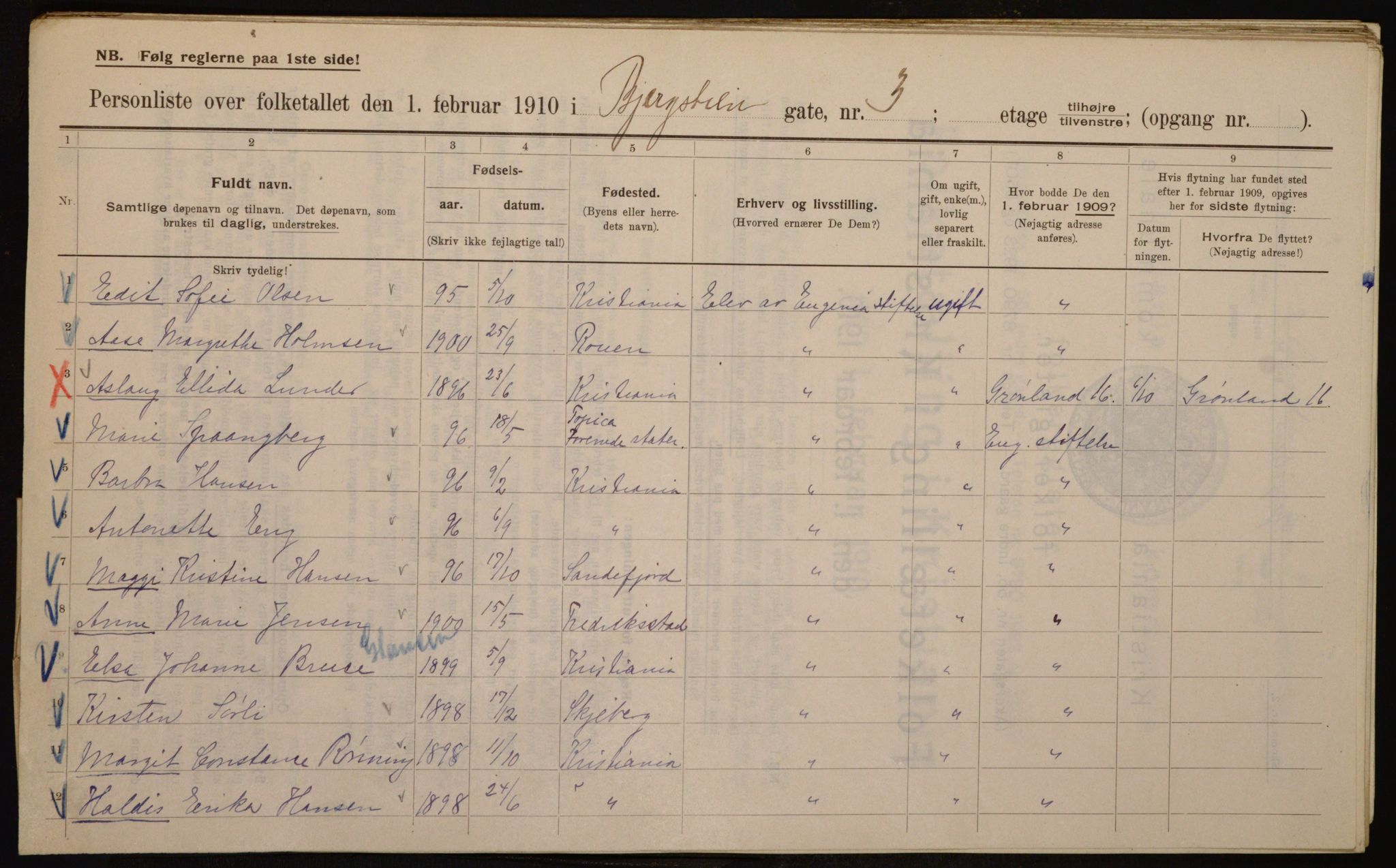 OBA, Municipal Census 1910 for Kristiania, 1910, p. 4183