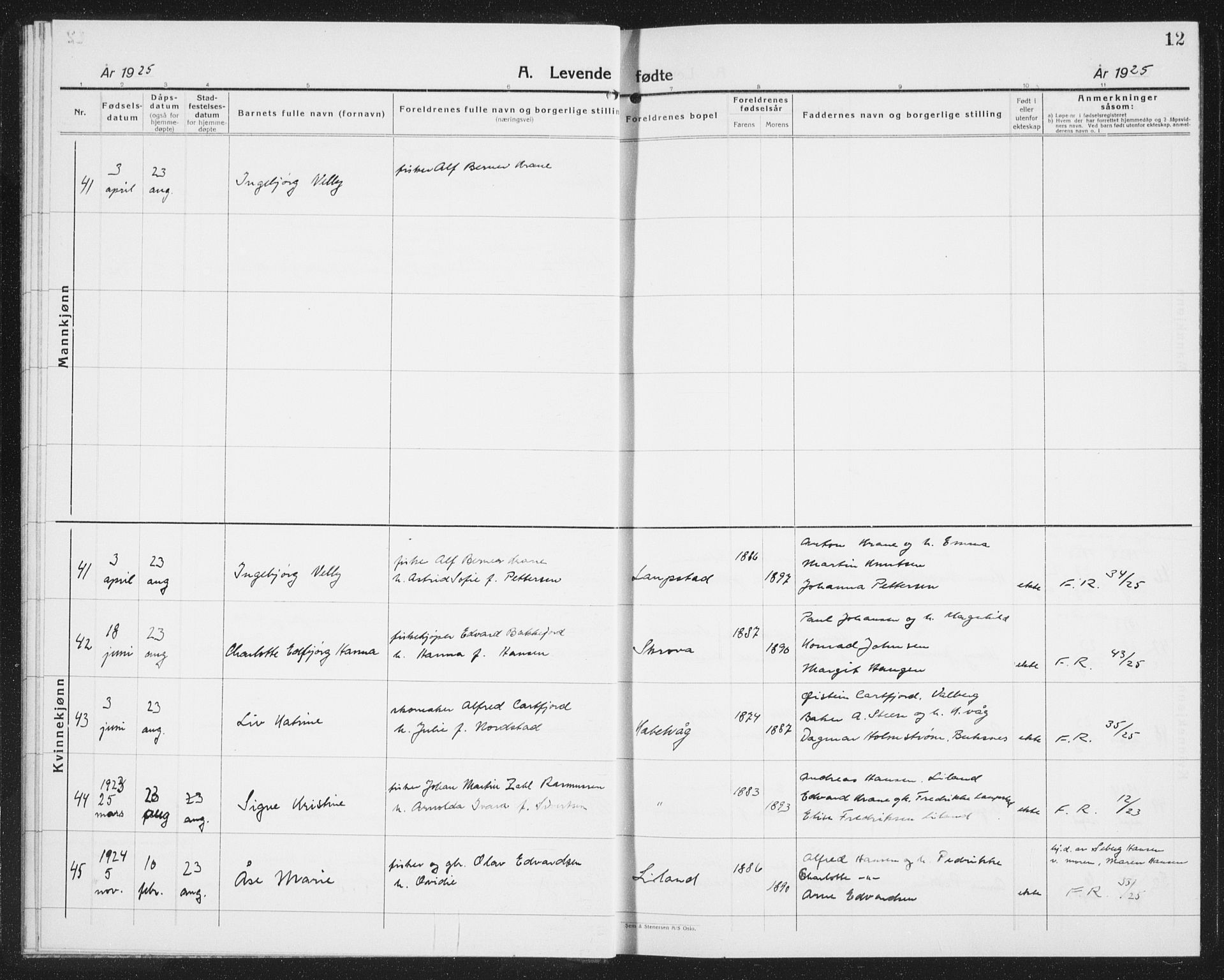 Ministerialprotokoller, klokkerbøker og fødselsregistre - Nordland, AV/SAT-A-1459/874/L1081: Parish register (copy) no. 874C10, 1925-1941, p. 12