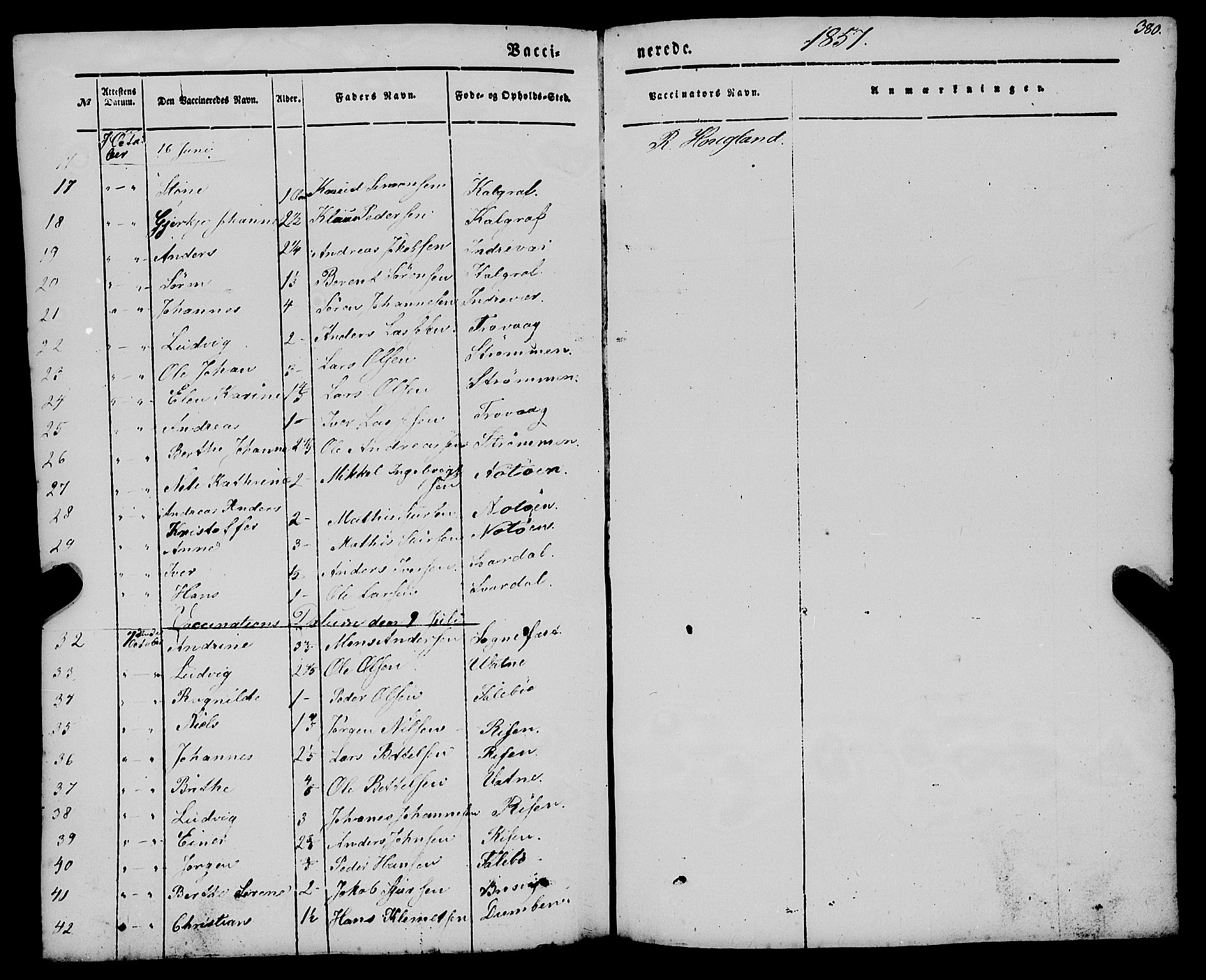 Gulen sokneprestembete, AV/SAB-A-80201/H/Haa/Haaa/L0021: Parish register (official) no. A 21, 1848-1858, p. 380