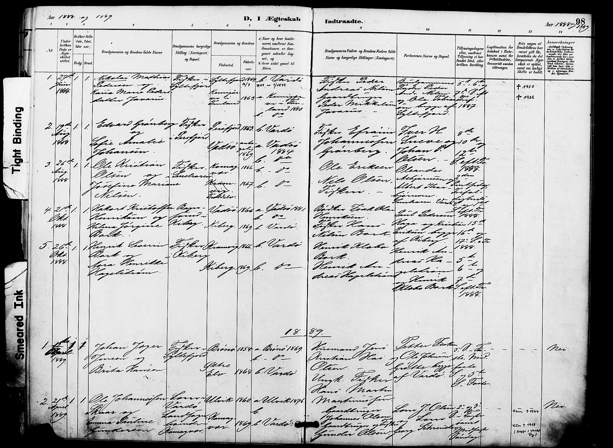 Vardø sokneprestkontor, SATØ/S-1332/H/Ha/L0009kirke: Parish register (official) no. 9, 1887-1898, p. 98