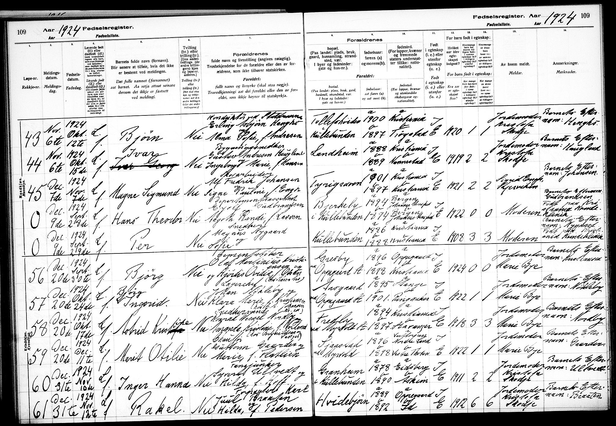 Nesodden prestekontor Kirkebøker, AV/SAO-A-10013/J/Jb/L0001: Birth register no. II 1, 1916-1933, p. 109