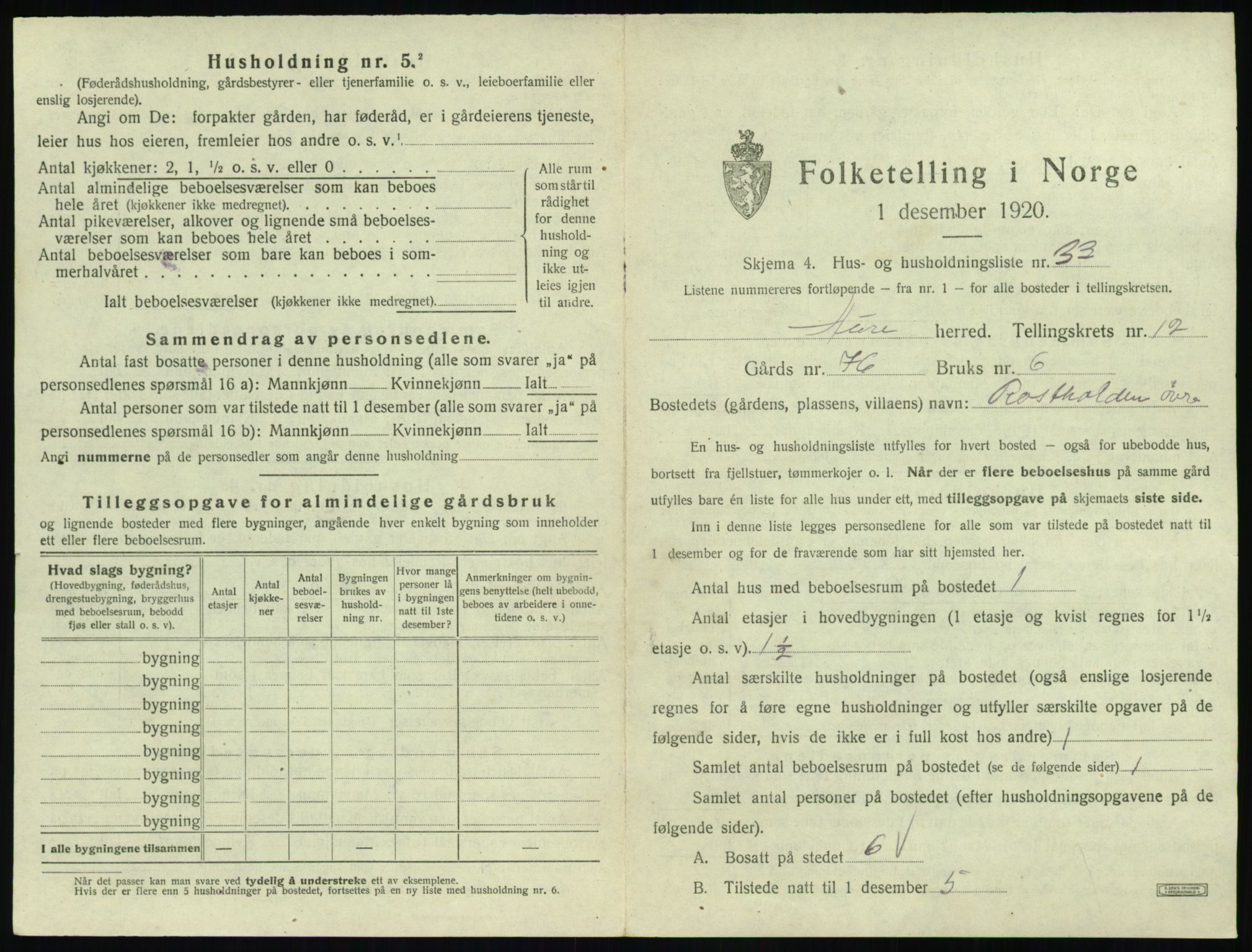 SAT, 1920 census for Aure, 1920, p. 758