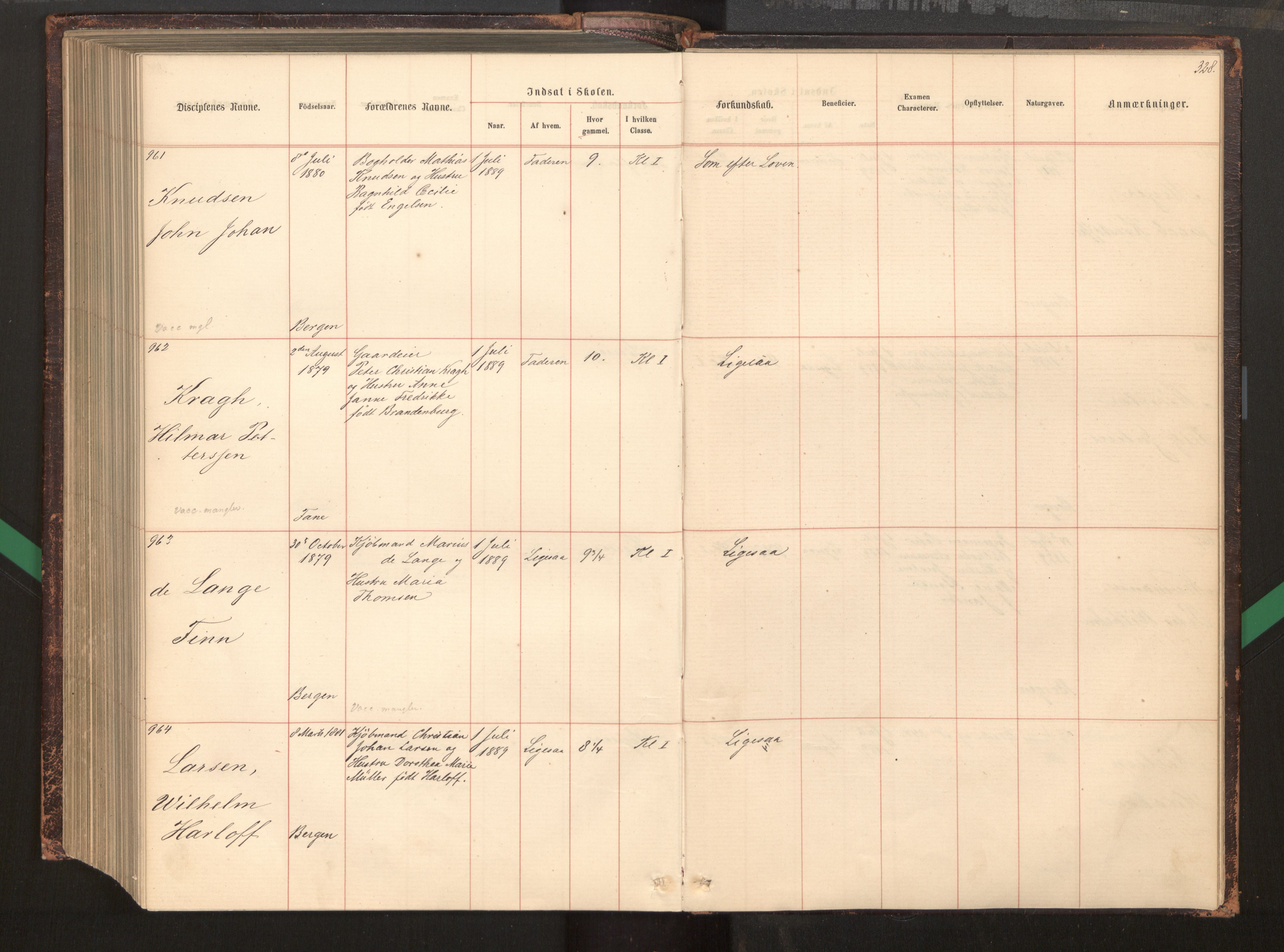 Bergen katedralskole - VI Skolens elever og privatister, AV/SAB-SAB-5400-6/A/Aa/L0002: Manntall, skolens elever, 1860-1890, p. 328