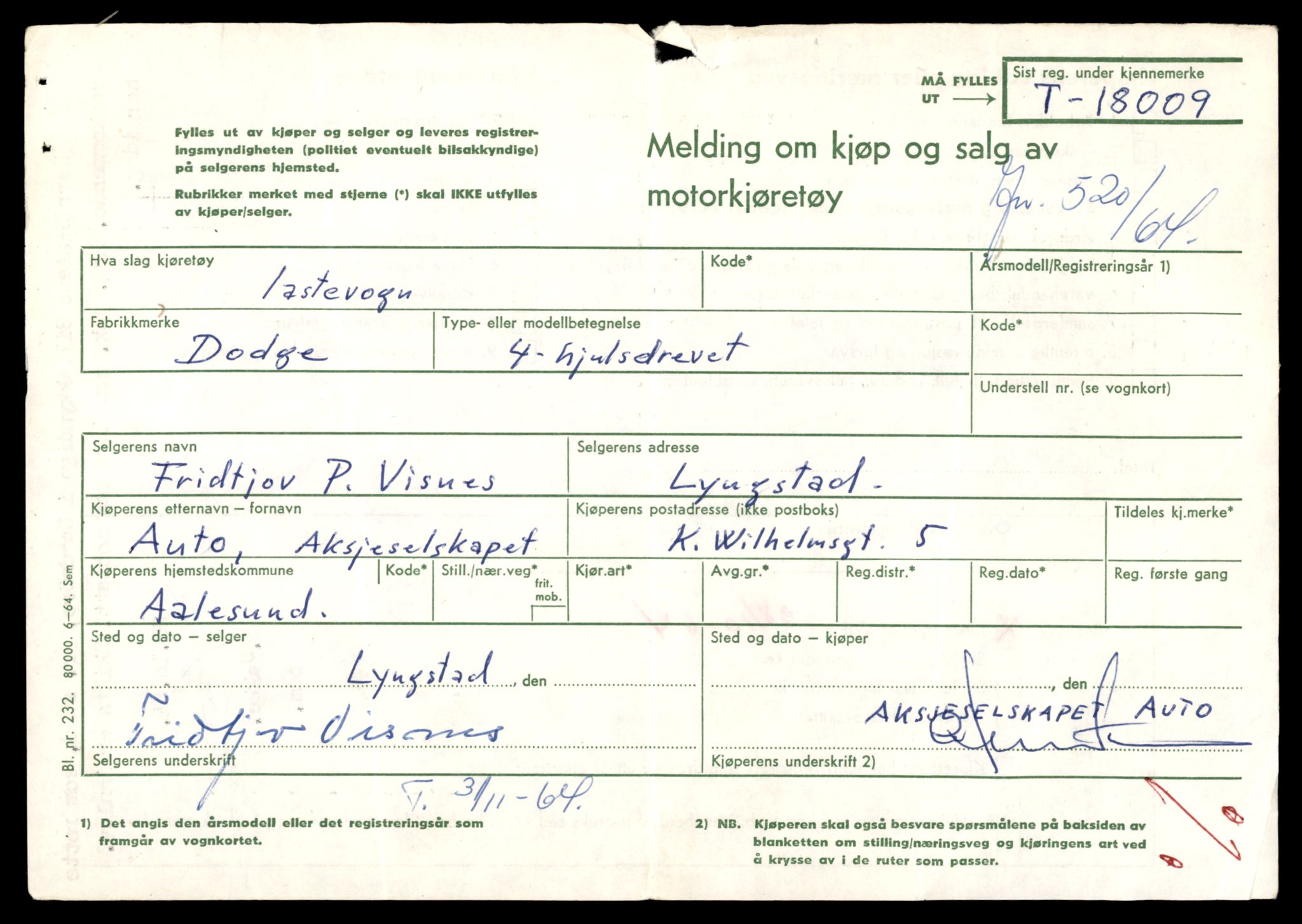 Møre og Romsdal vegkontor - Ålesund trafikkstasjon, SAT/A-4099/F/Fe/L0049: Registreringskort for kjøretøy T 14864 - T 18613, 1927-1998, p. 3311