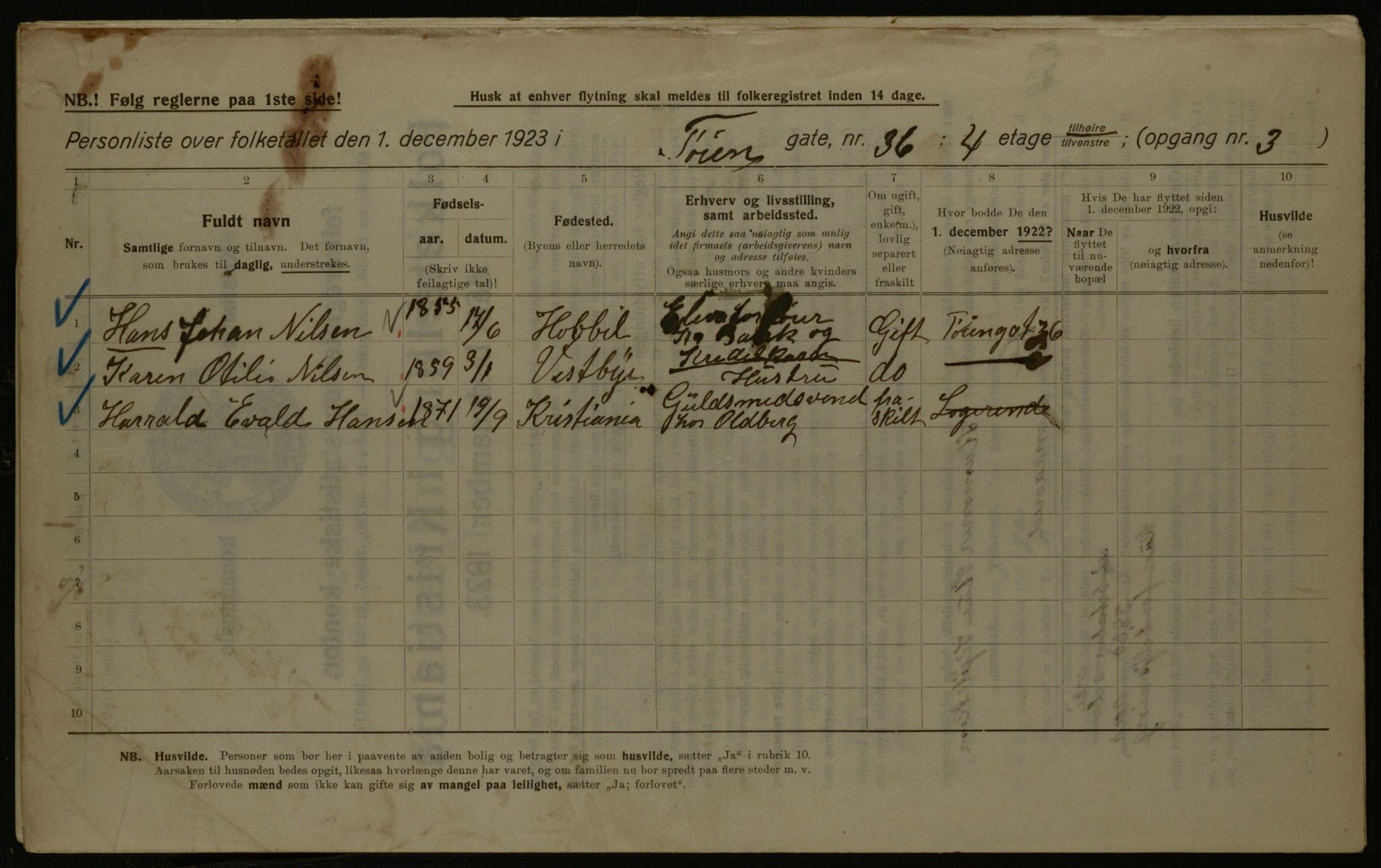 OBA, Municipal Census 1923 for Kristiania, 1923, p. 130278