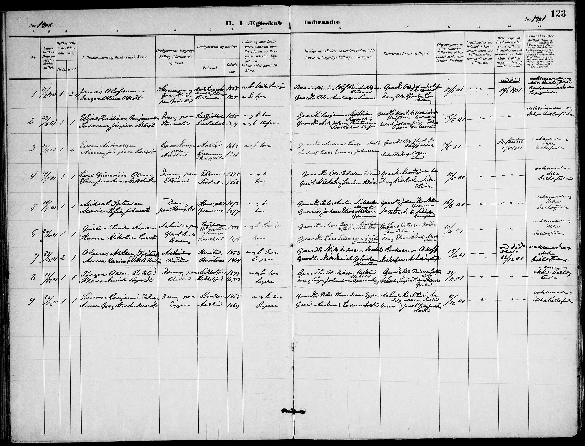 Ministerialprotokoller, klokkerbøker og fødselsregistre - Nordland, AV/SAT-A-1459/823/L0326: Parish register (official) no. 823A03, 1899-1919, p. 123