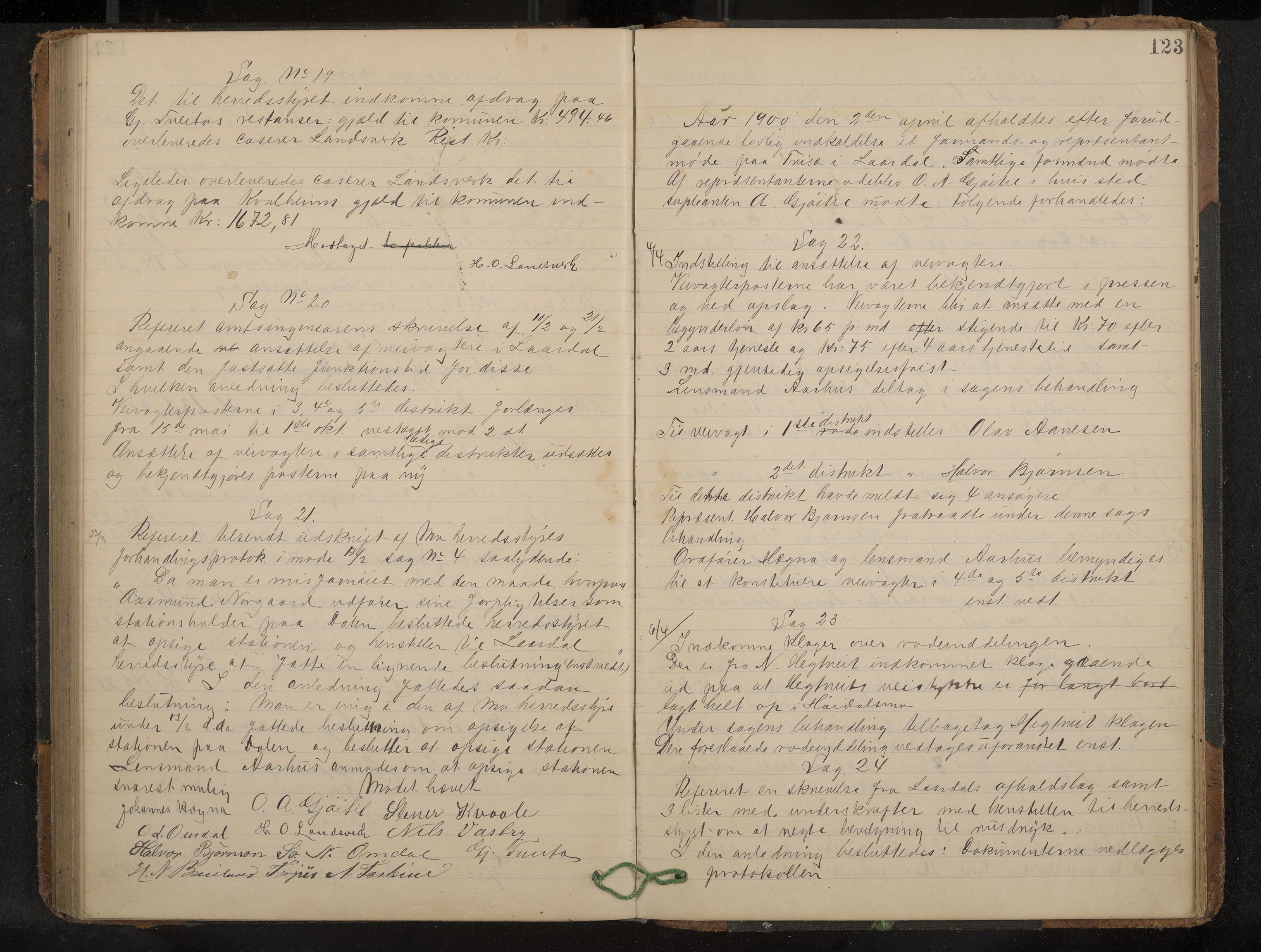 Lårdal formannskap og sentraladministrasjon, IKAK/0833021/A/L0003: Møtebok, 1893-1901, p. 123