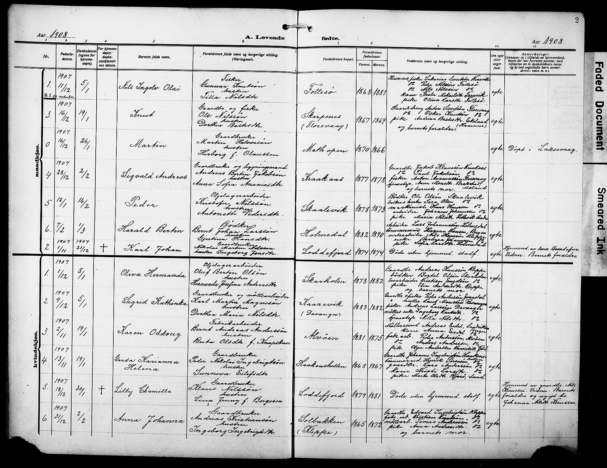 Askøy Sokneprestembete, SAB/A-74101/H/Ha/Hab/Haba/L0011: Parish register (copy) no. A 11, 1908-1931, p. 2