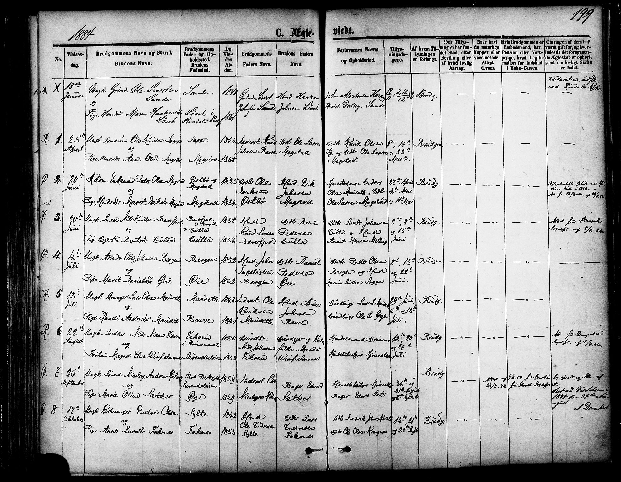 Ministerialprotokoller, klokkerbøker og fødselsregistre - Møre og Romsdal, AV/SAT-A-1454/595/L1046: Parish register (official) no. 595A08, 1874-1884, p. 199