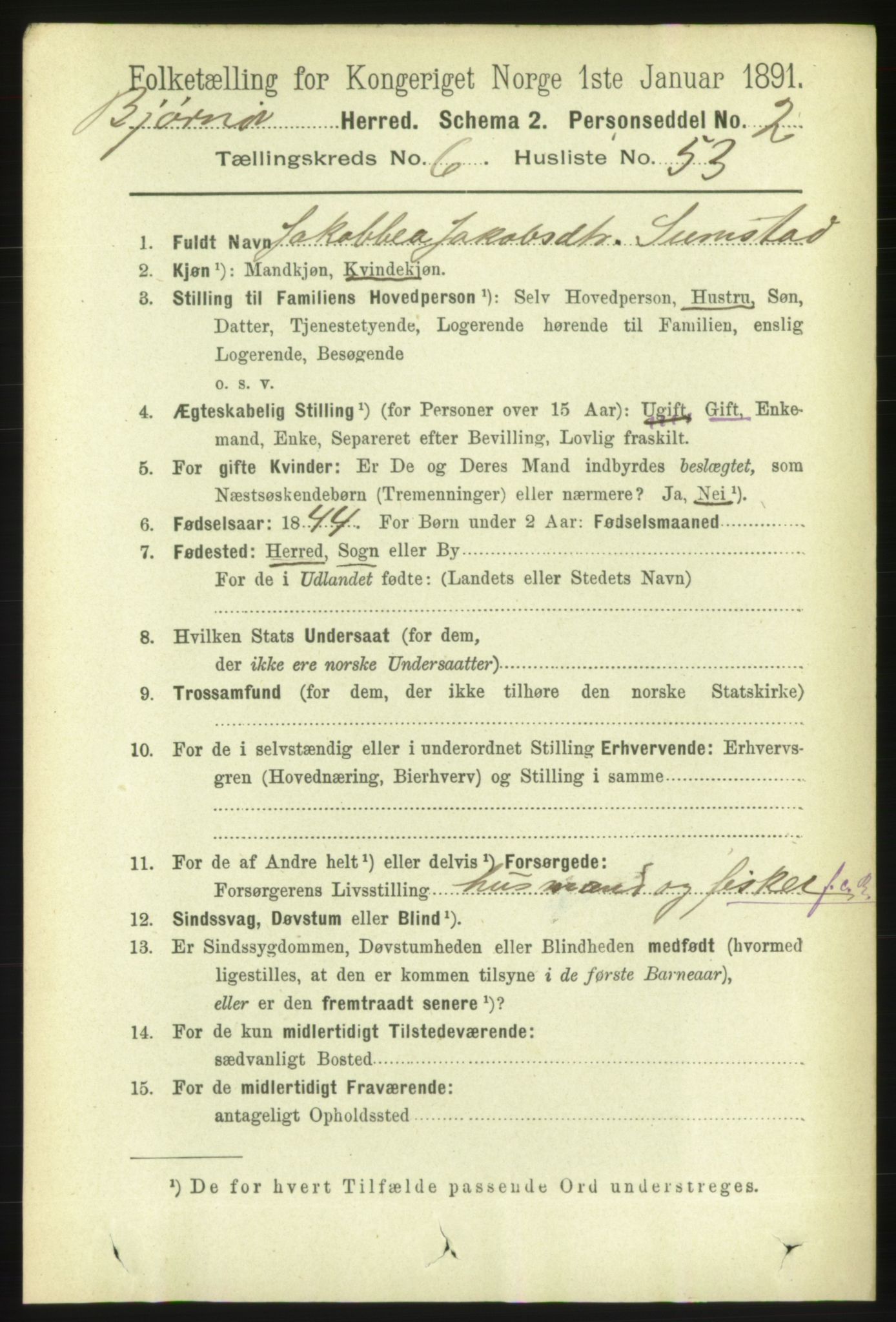 RA, 1891 census for 1632 Bjørnør, 1891, p. 2927