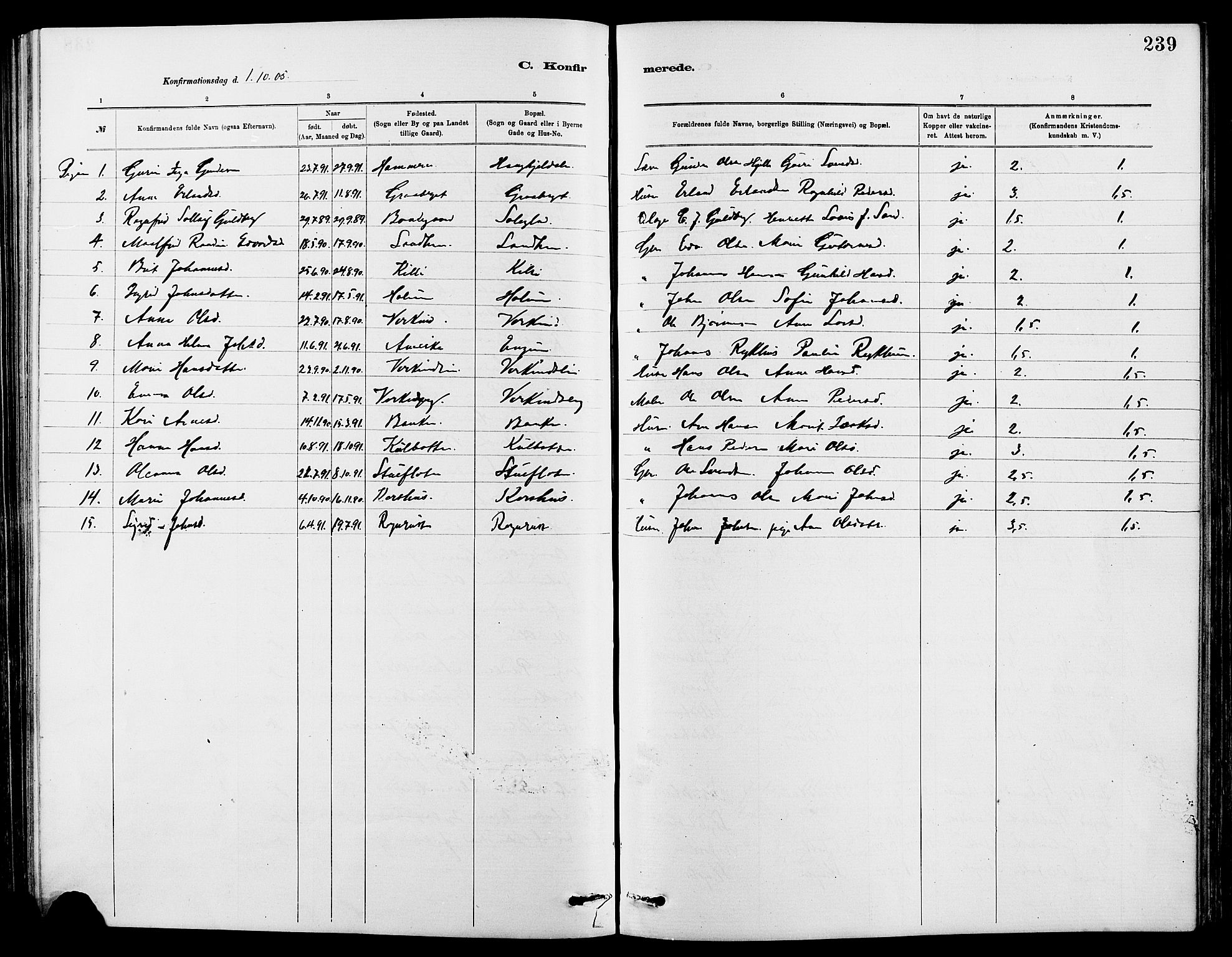 Dovre prestekontor, AV/SAH-PREST-066/H/Ha/Hab/L0002: Parish register (copy) no. 2, 1881-1907, p. 239